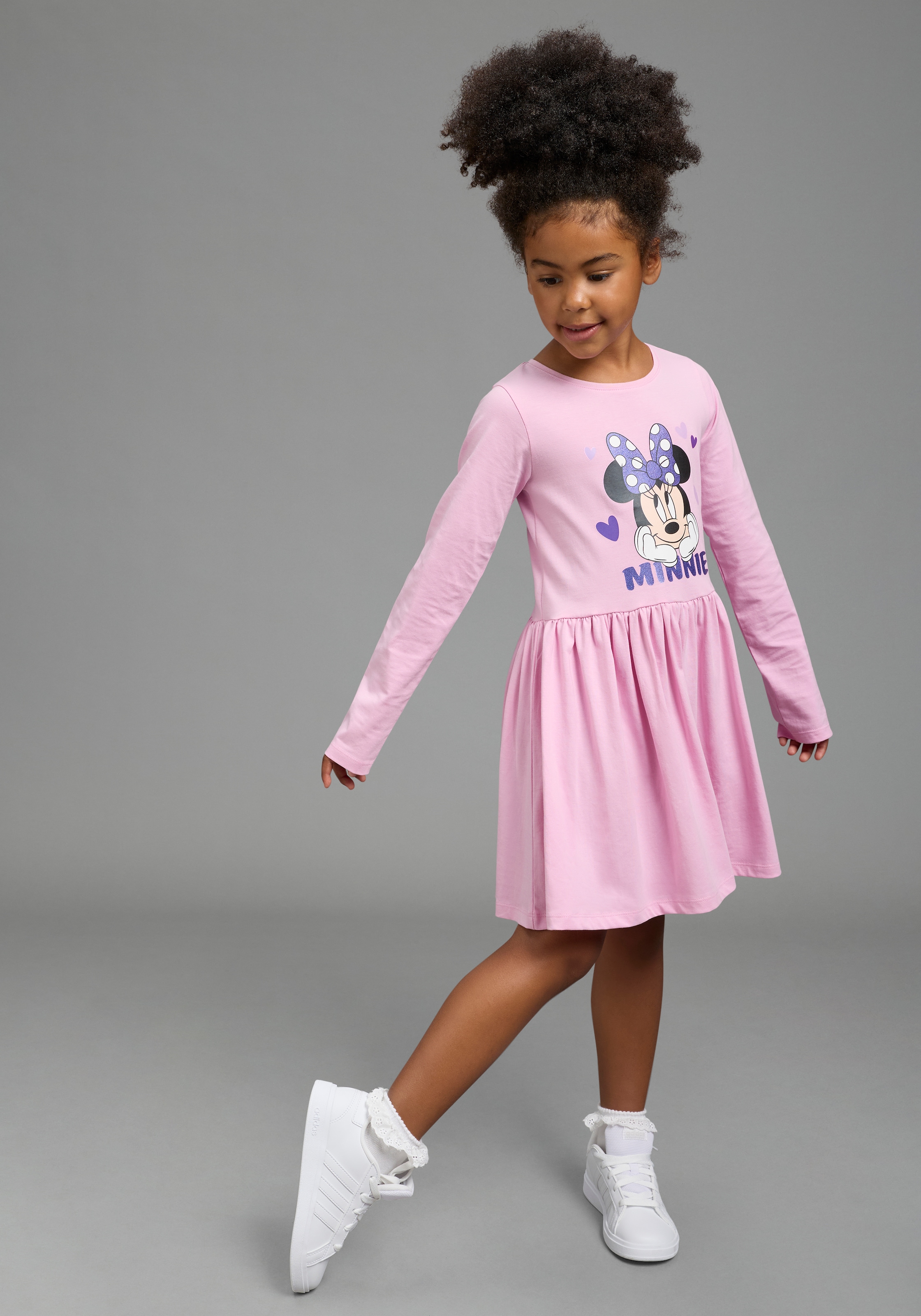 KIDSWORLD Jerseykleid »MINNIE MOUSE Kleid, Disney« Jerseykleid, mit Rundhalsausschnitt, bedruckt, mit Glitzerdruck