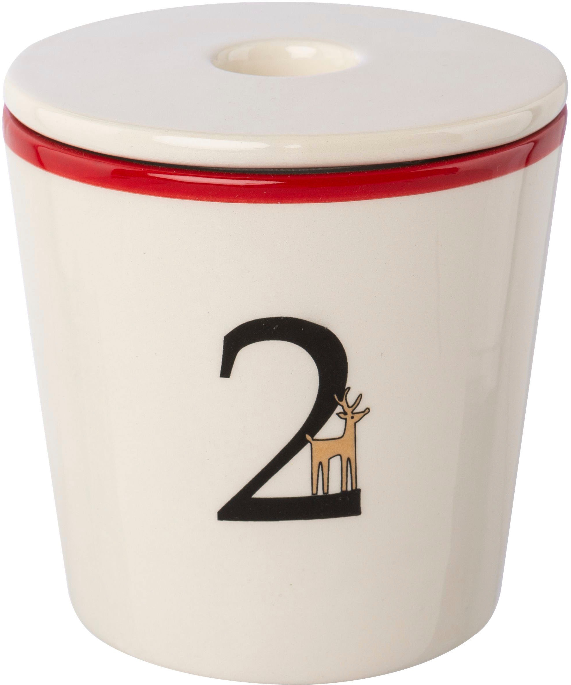 Creativ deco Kerzenhalter »Stabkerzenhalter für die Adventszeit, Weihnachtsdeko«, (Set, 4 St.), Becher aus Keramik mit Cover 1 bis 4, Höhe ca. 10 cm, Adventsleuchter