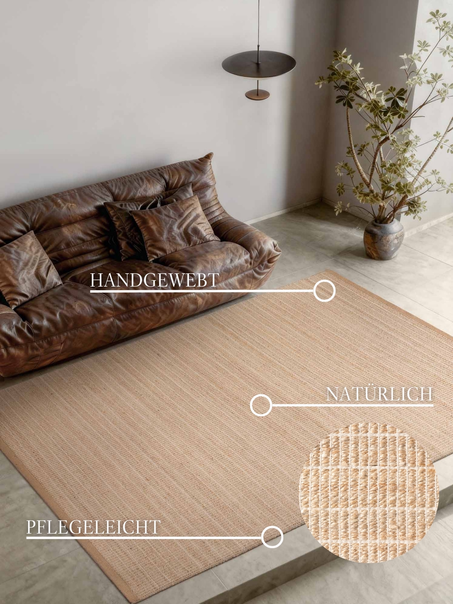 Villeroy & Boch Teppich »Birka« rechteckig 6 mm Höhe Jute, Natur, Wohnzimmer, Esszimmer, Schlafzimmer, Flur, Modern, Boho