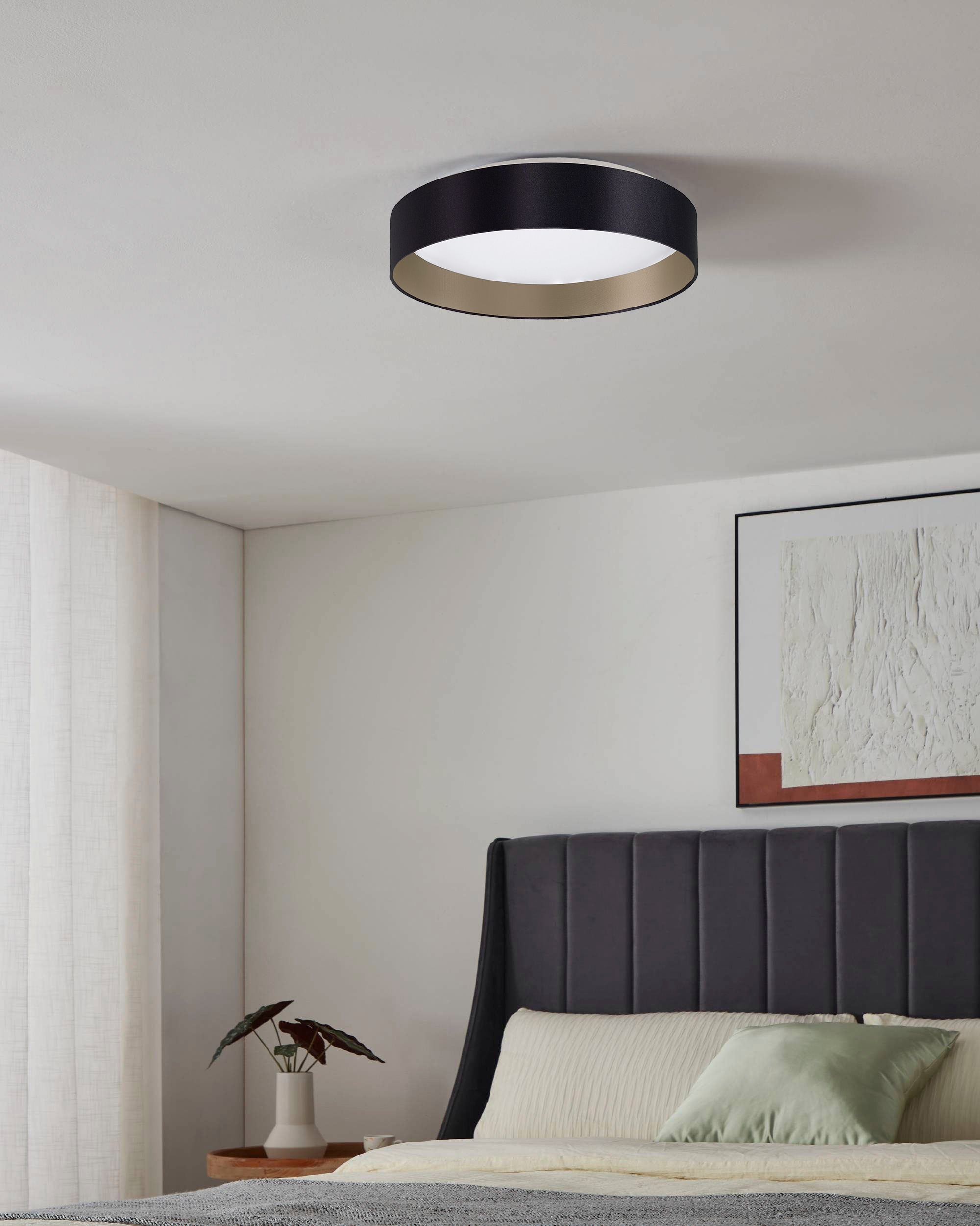my home LED Deckenleuchte »Juria«, 1 flammig, Leuchtmittel LED-Modul | LED fest integriert, Deckenlampe Ø38 x H9 cm mit Textil-/Stoffschirm, CCT, Fernbedienung