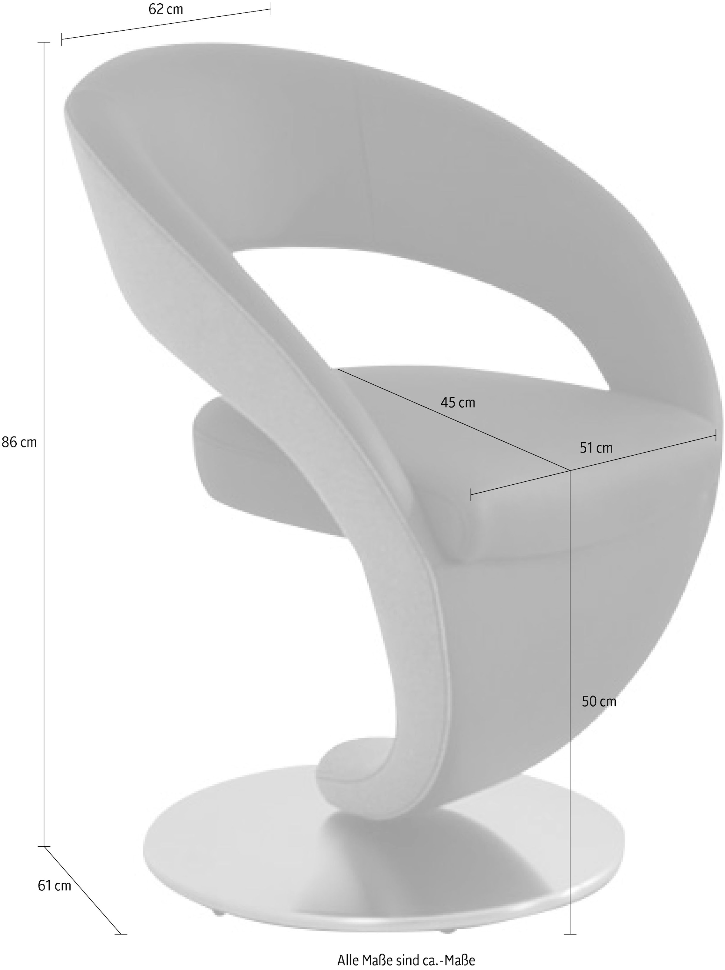 K+W Komfort & Wohnen Drehstuhl »Wave«, Leder CLOUD-Lodenstoff, Design-Drehstuhl, Drehteller in Metall edelstahloptik, Farbkombination