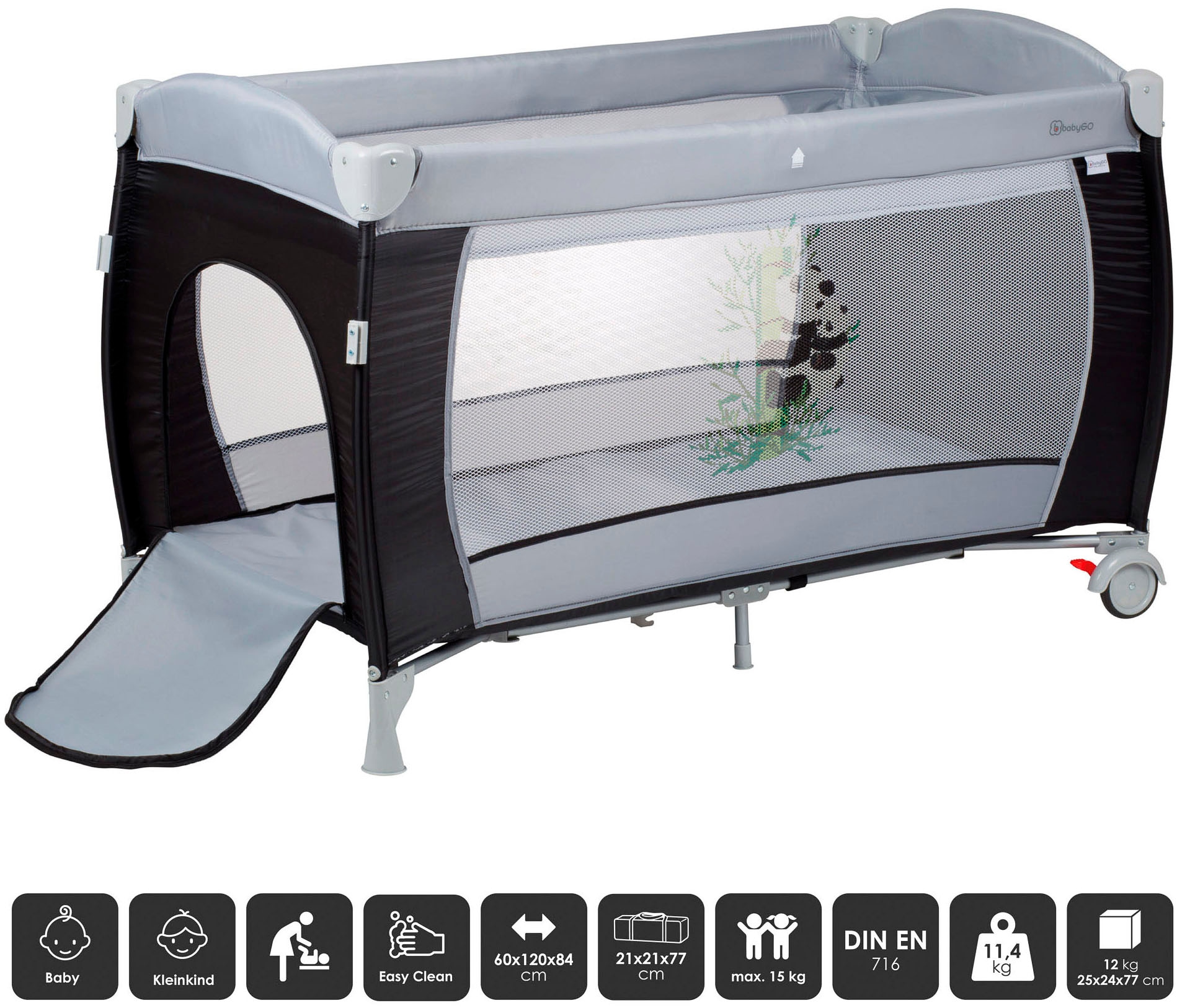 BabyGo Baby-Reisebett »Sleeper Deluxe, black« mit Musik-Mobile