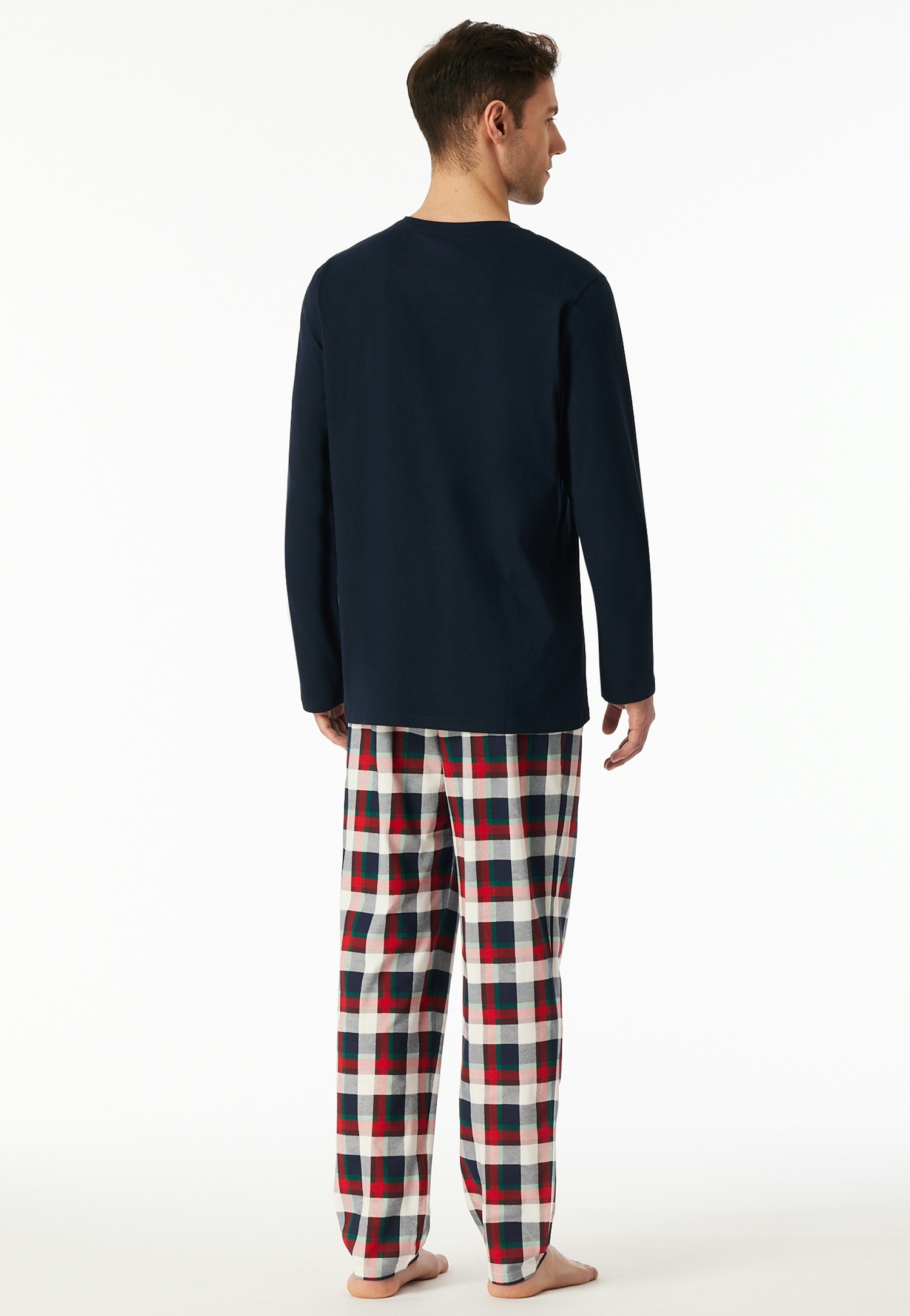 Schiesser Schlafanzug »Family« 2 tlg. V-Ausschnitt, Brusttasche, Langarm, Hose kariert