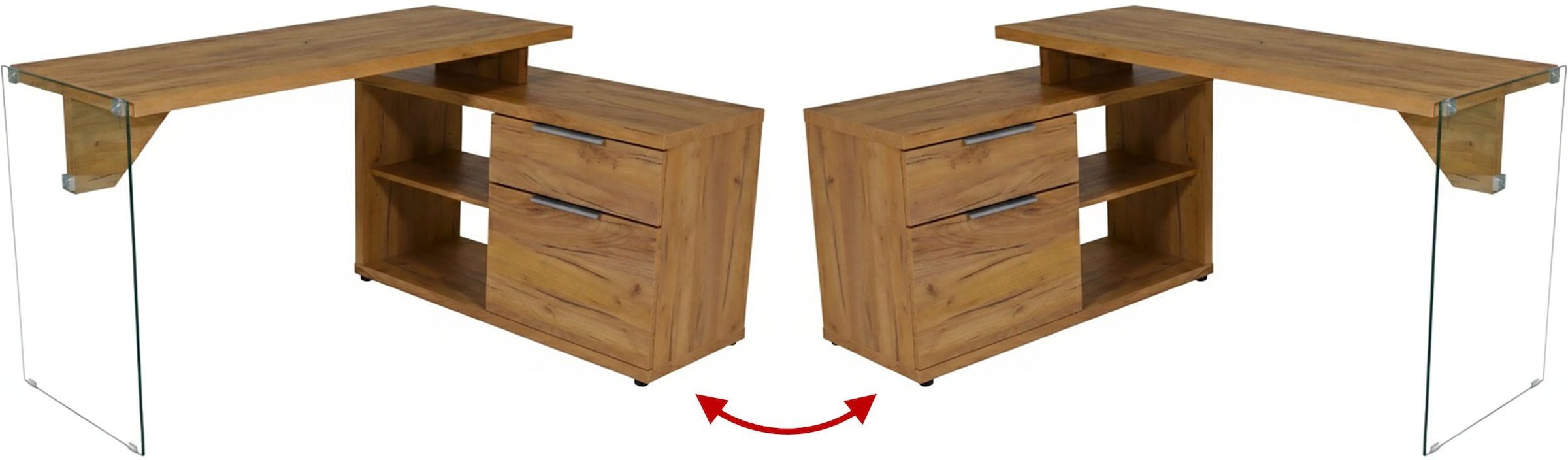 Jahnke Eckschreibtisch »LUX C 135 E« Eckschreibtisch,wechselseitig montierbar,Glas,1 Schublade & 2 Fächer