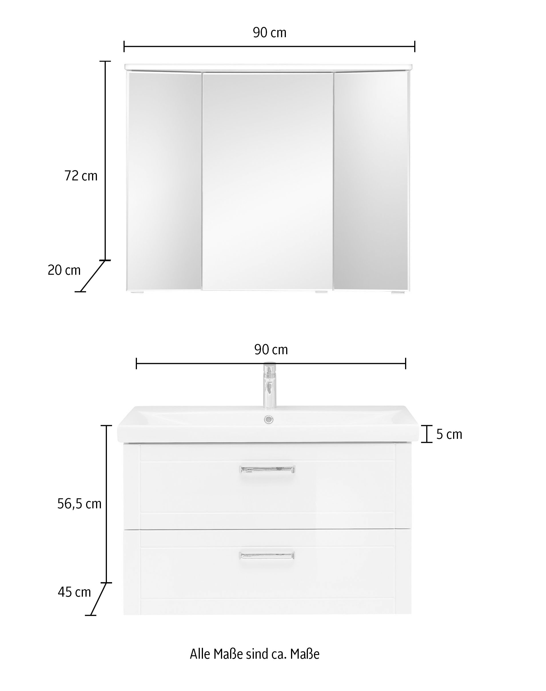 Saphir Badmöbel-Set »Serie 3007, Waschtisch mit Spiegelschrank« 3 Stk. tlg.