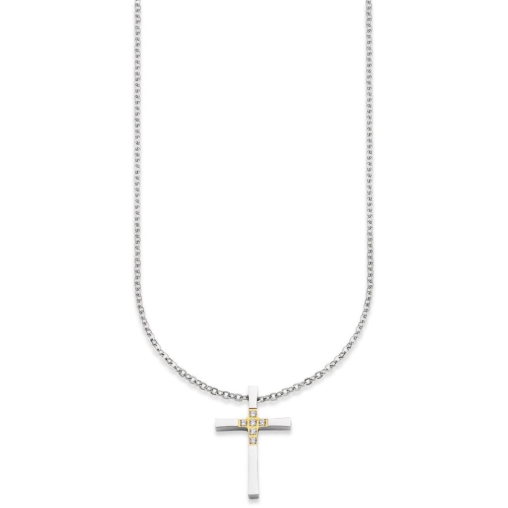 Bruno Banani Kette mit Anhänger »Schmuck Geschenk, Halskette Kreuz mit Steinen bicolor«, mit Zirkonia (synth.)