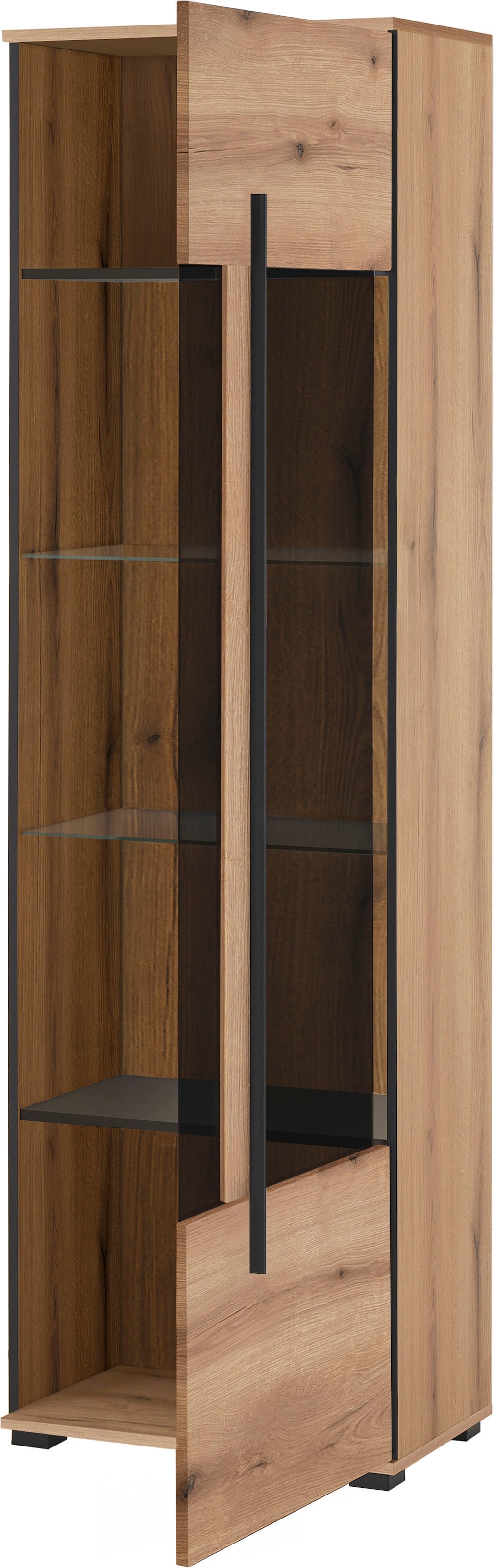 INOSIGN Vitrine »Cantara, Vitrinenschrank in Eiche Evoke oder weiß, Standvitrine«, schwarzer Stangengriff, ausreichend Stauraum, vielseitig einsetzbar