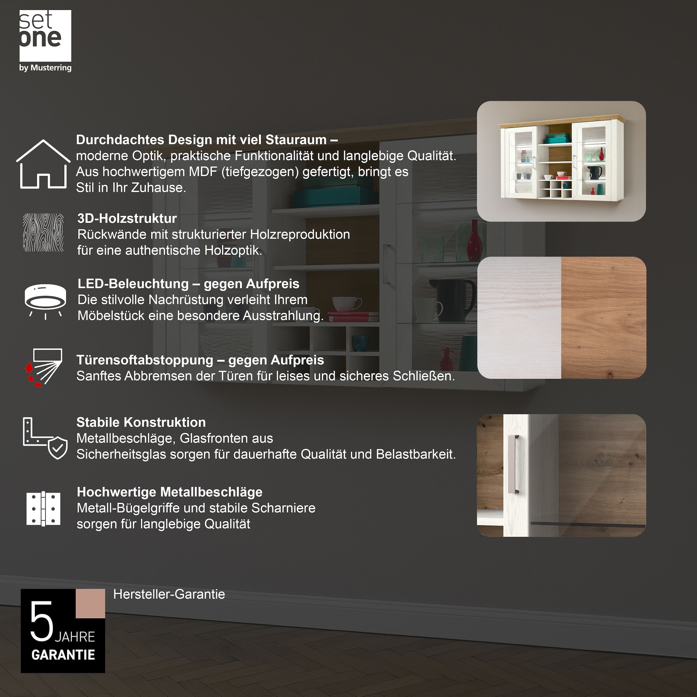 set one by Musterring Aufsatzschrank »York«, Typ 24, Glastüren und Flaschenregal, Beleuchtung optional, B 184 cm