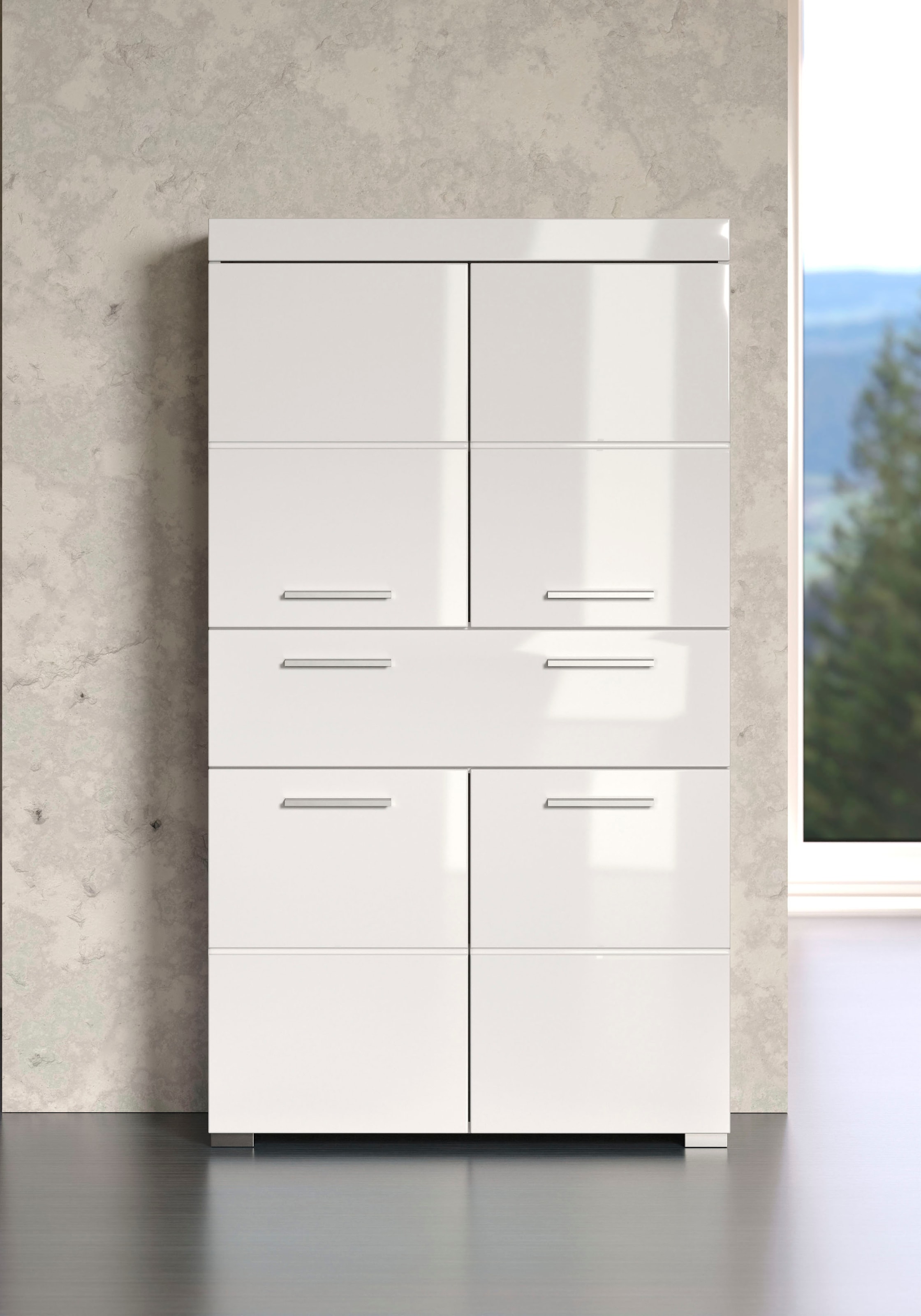 INOSIGN Midischrank »Avena«, Badschrank mit einer Schublade und 4 Türen - Maße (B/T/H) 73/31/130 cm