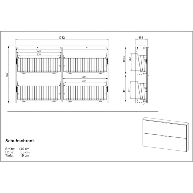 GERMANIA Garderoben-Set »Valega«, (4 St.), Schuhschrank mit Glasfronten,  Spiegel und zwei Garderobenpaneelen im OTTO Online Shop