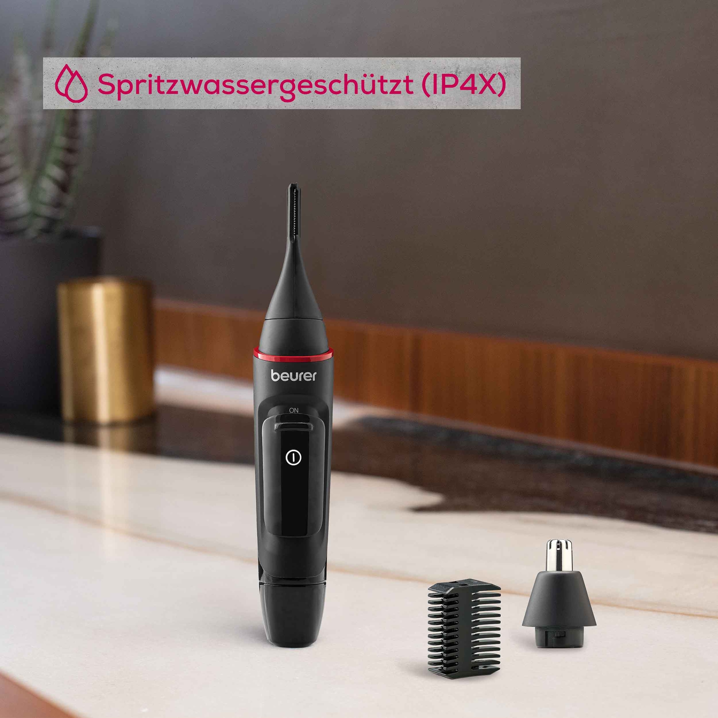 BEURER Nasen- und Ohrhaartrimmer »MN3X, Präzisionstrimmer für Augenbrauen, Nasen- sowie Ohrhaare«, 3 Aufsätze, Mit 2 Aufsätzen und extra Kammaufsatz mit 3 und 6 mm