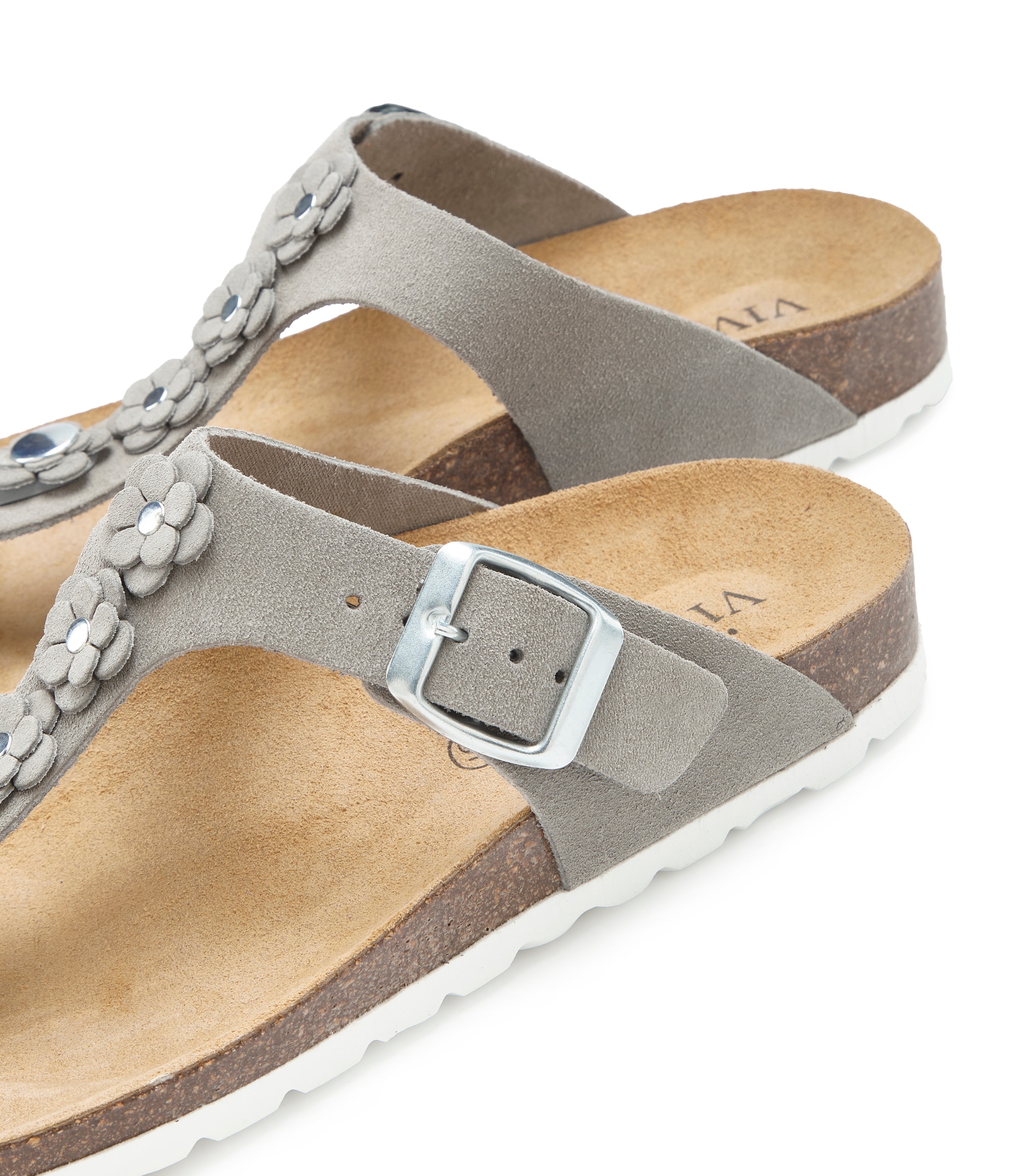 Vivance Pantolette »Mule, Sandale, offener Schuh, Sommerschuh,«  aus Leder mit Korkfußbett und Blüten-Applikation