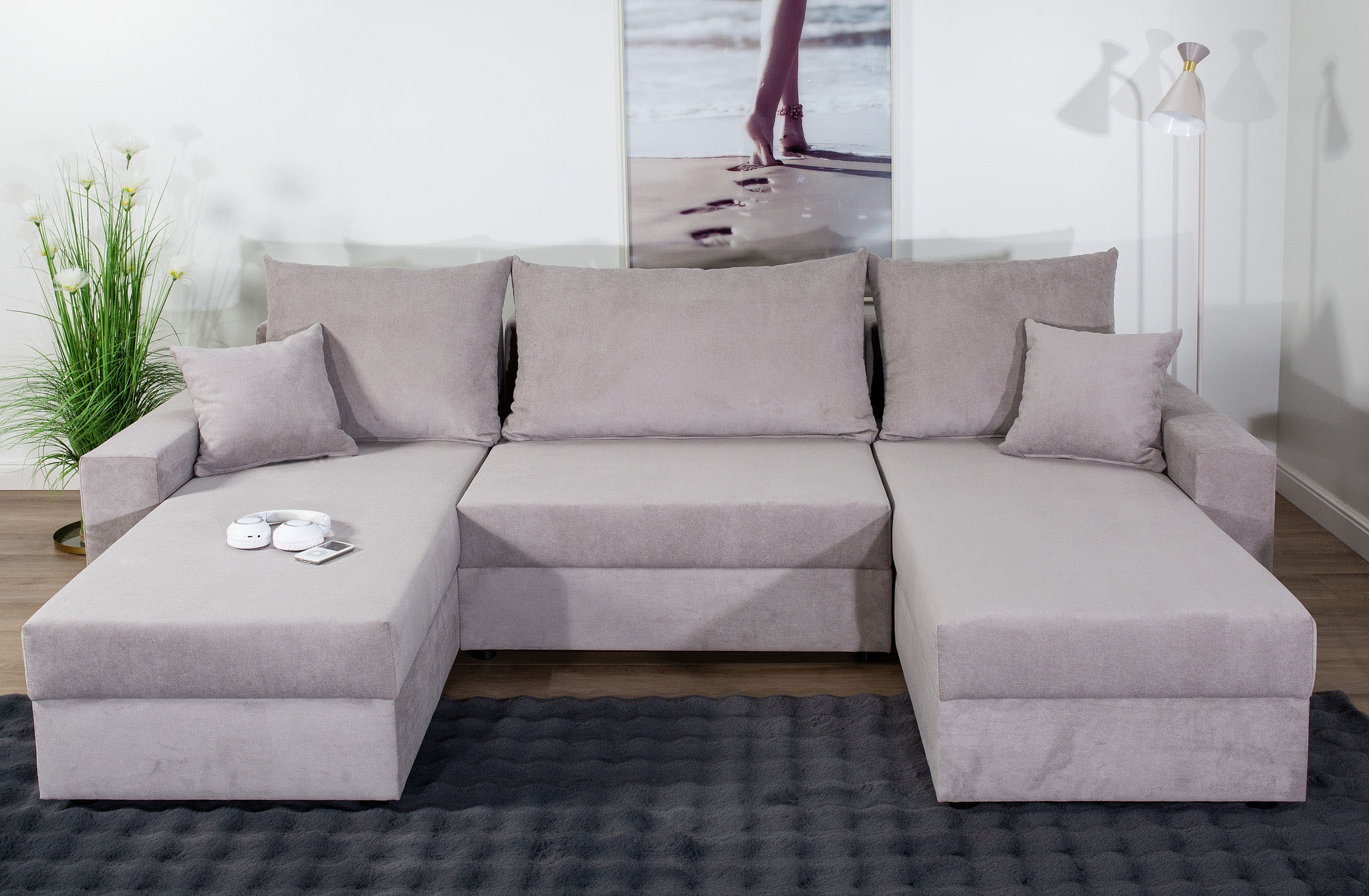 COLLECTION AB Wohnlandschaft »Pico U-Form, Breite 252, mit Schlaffunktion, Bettkasten & Zierkissen«, Wohnlandschaft,2 X Ottomane,Polyätherschaum Polsterung