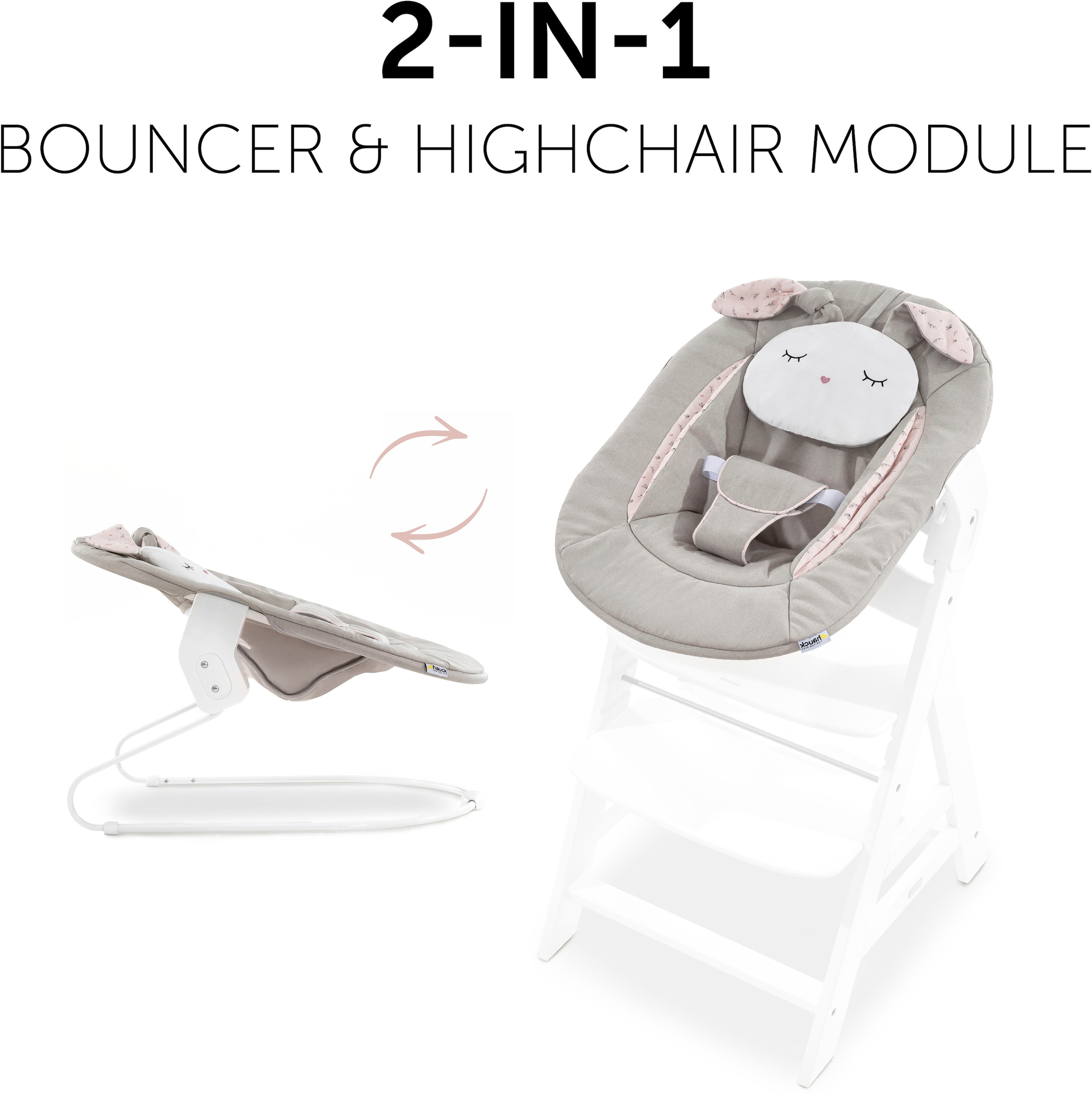 Hauck Hochstuhlaufsatz »Alpha Bouncer 2in1 Wippenaufsatz, Powder Bunny beige Bloom« bis, 9 kg, mit Wippgestell, für Neugeborene, passend für ALPHA+ Holzhochstuhl