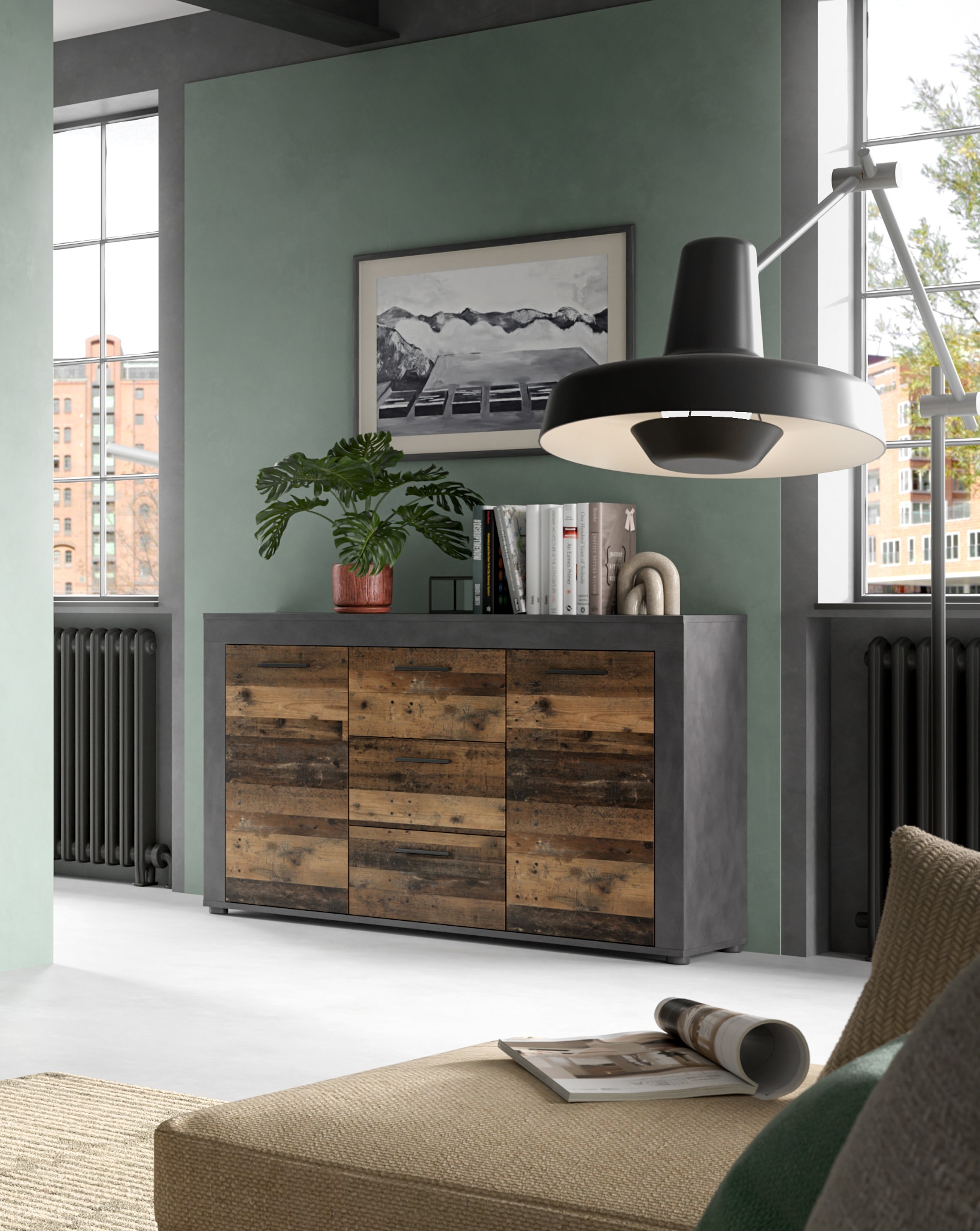 INOSIGN Sideboard »Aosta, Breite 125 cm, in verschiedenen Farbausführungen«, mit 2 Türen und 3 Schubkästen, Wohnzimmer, Kommode, Schrank