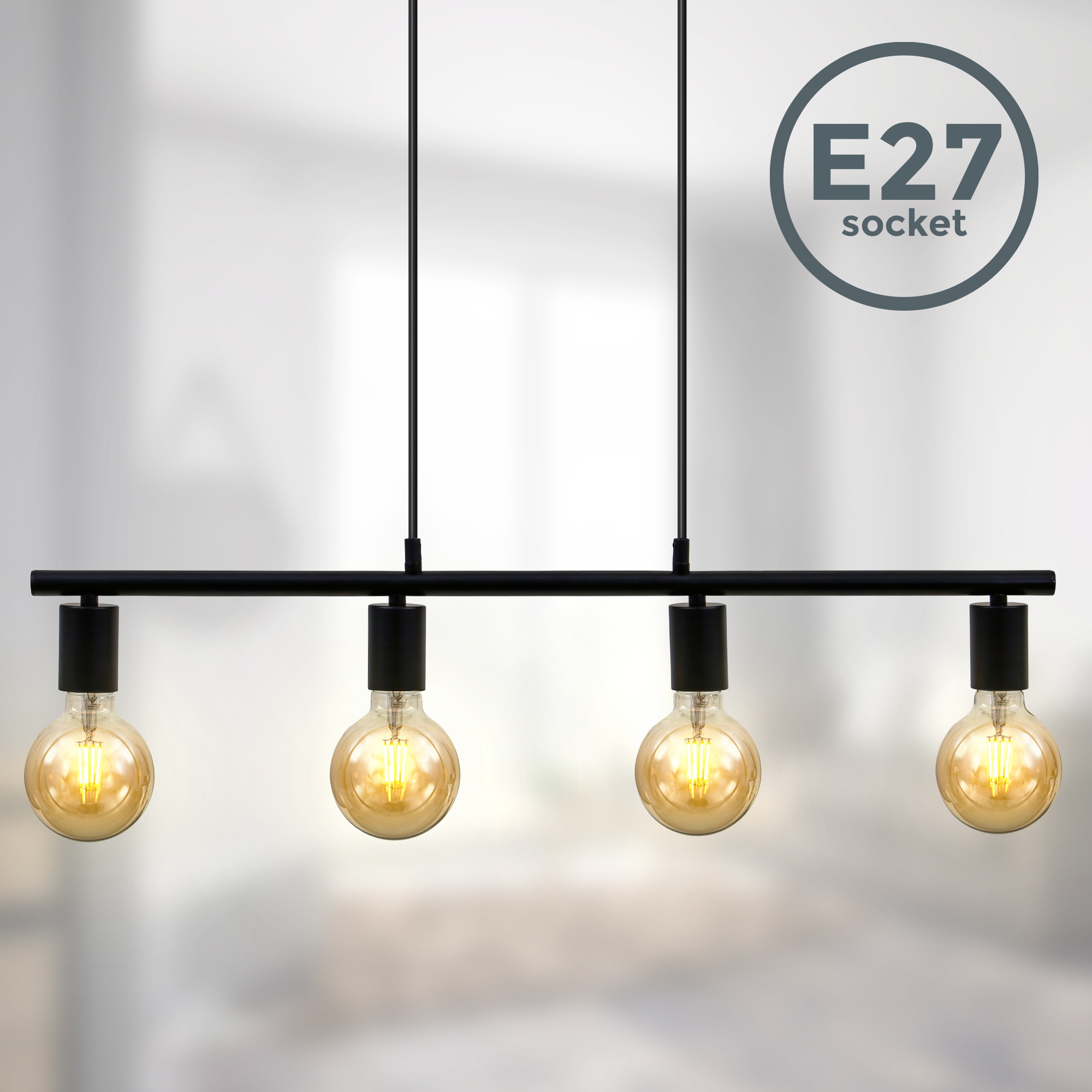 B.K.Licht LED Pendelleuchte »Nordic«, 4 flammig, Leuchtmittel E27 | ohne Leuchtmittel-Leuchtmittel wechselbar, Hängeleuchte, Hängelampe, Retro, Industrie, matt-schwarz, E27, Spot