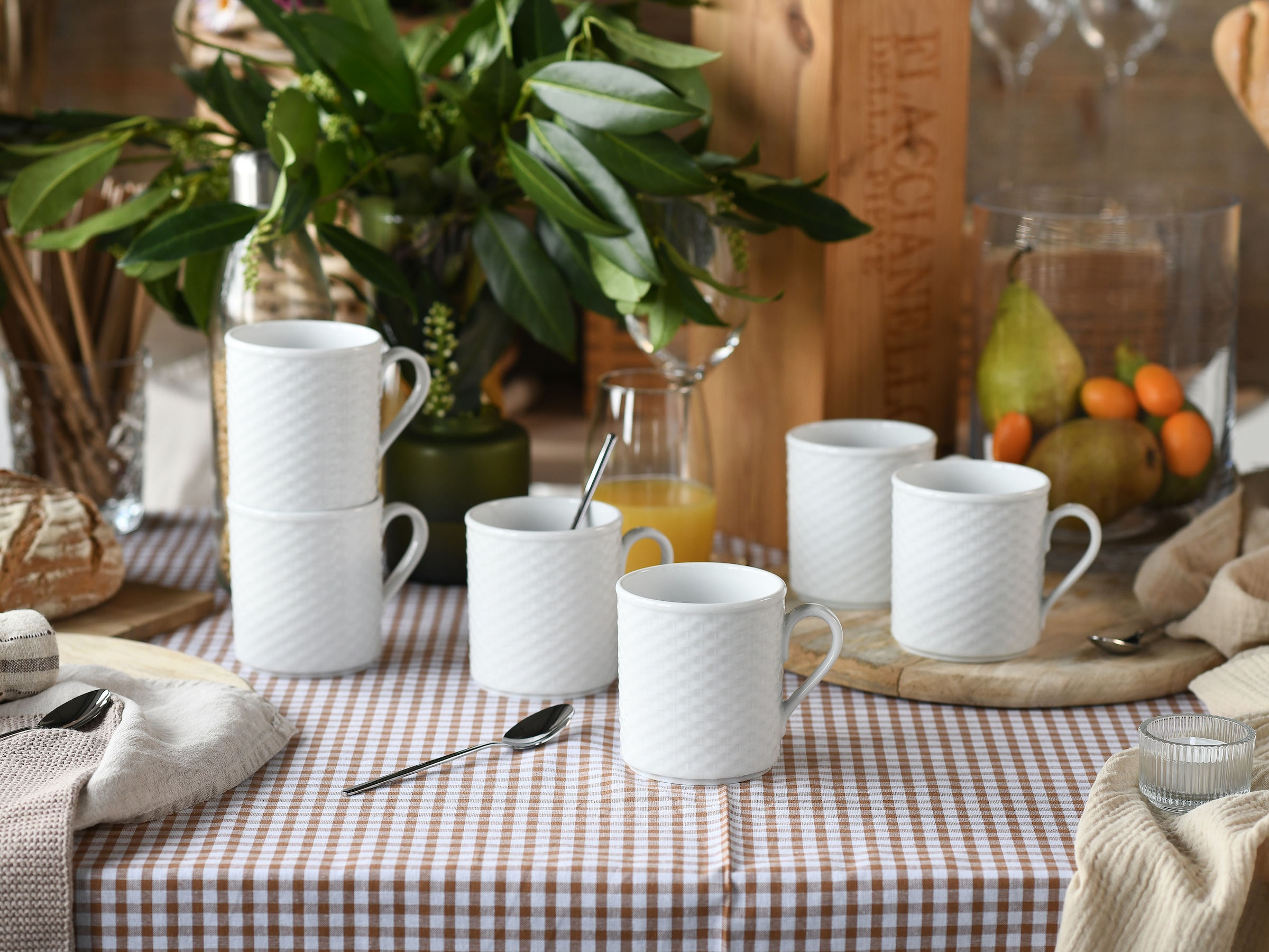 CreaTable Becher »Polo Weiss, Kaffeebecher 6-tlg« Strahlendes Weiß, Klassischer Manufakturstil, Ausdrucksstarkes Relief