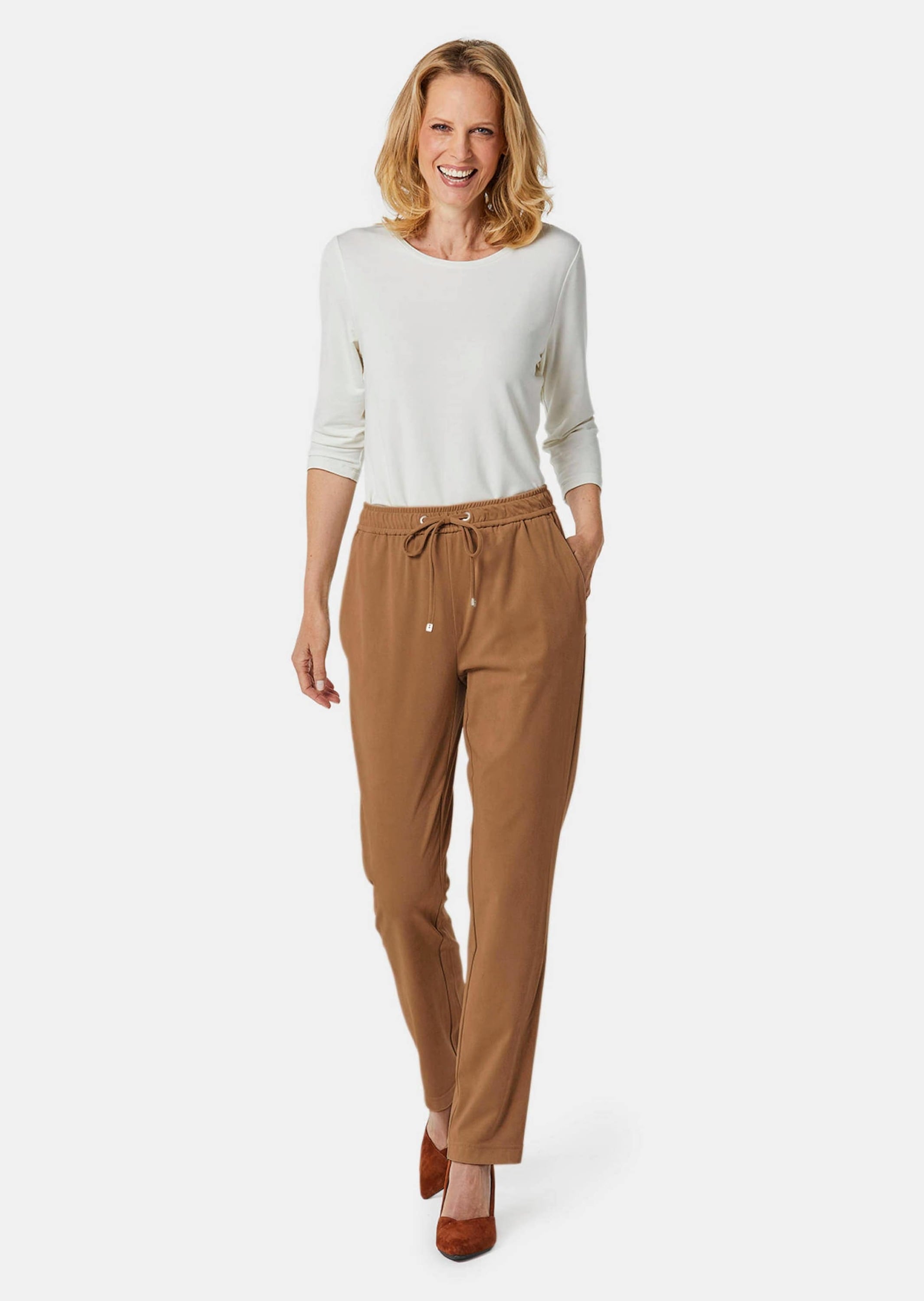 GOLDNER 2-in-1-Hose »Kurzgröße Freizeithose SARA, Veloursleder-Optik«