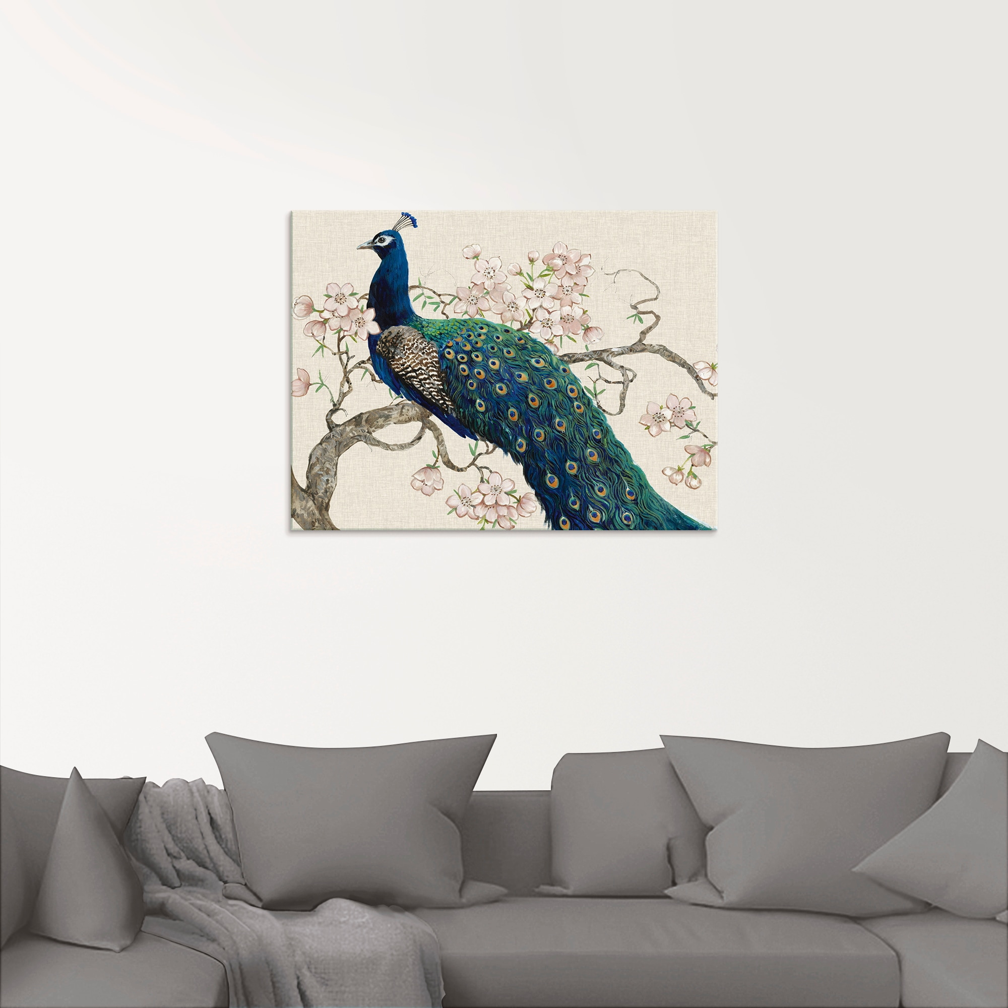 Artland Glasbild »Pfau & Blüten II«, Vögel, (1 St.), in verschiedenen Größen