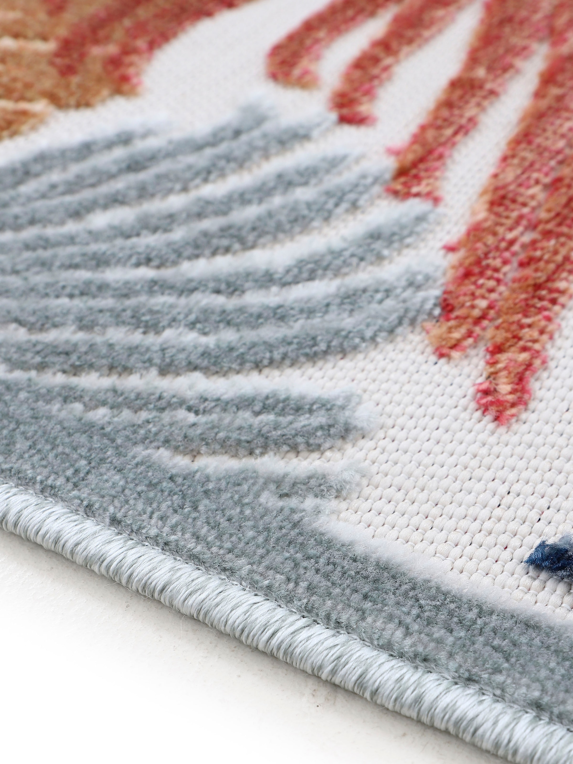 carpetfine Teppich »Deja 104«, rund, 4 mm Höhe, robustes Flachgewebe, Motiv- Floral Palmenblätter, Hoch-Tief Effekt