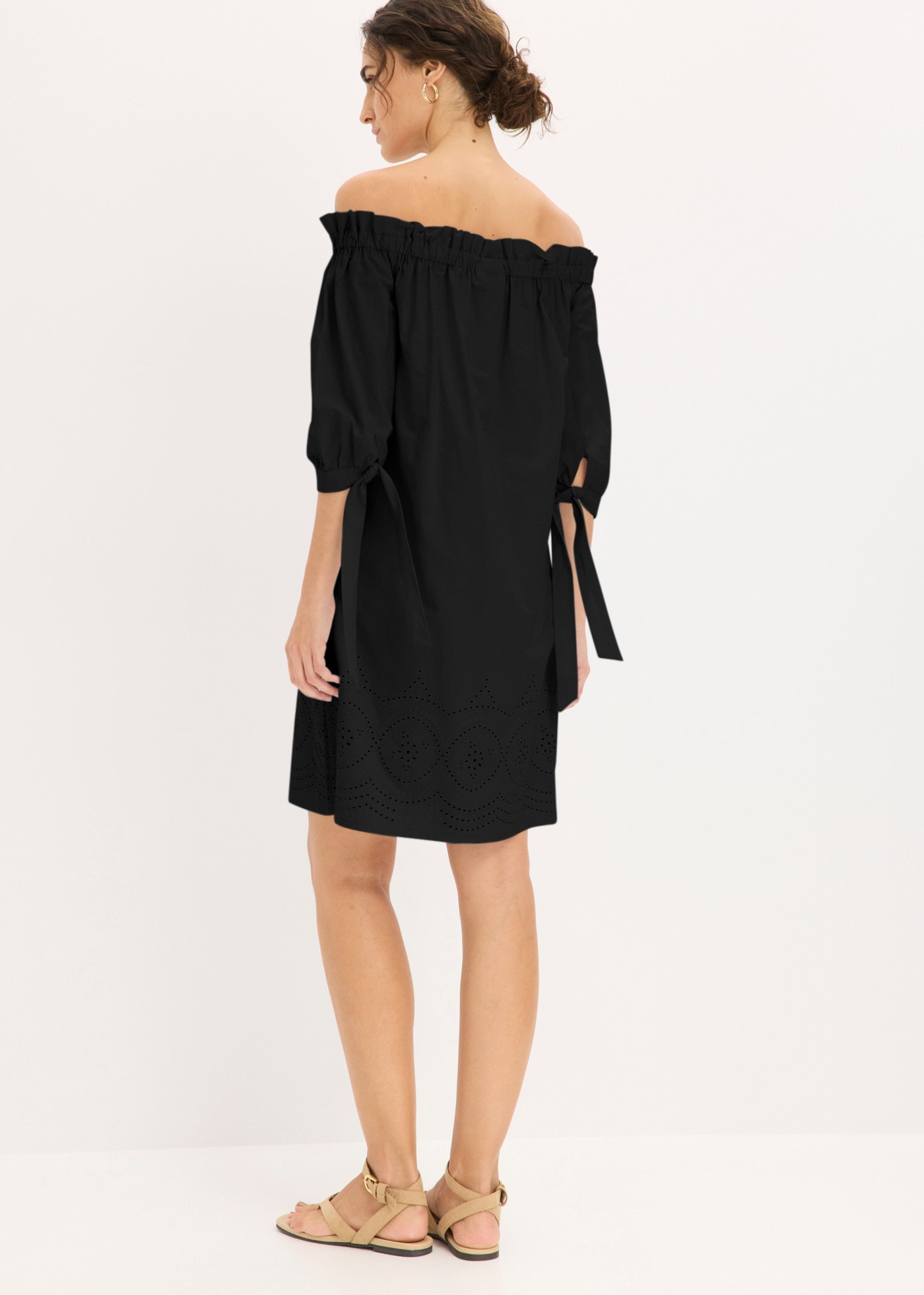 bonprix Off-Shoulder-Kleid aus Baumwolle, mit Stickerei, lässige Passform