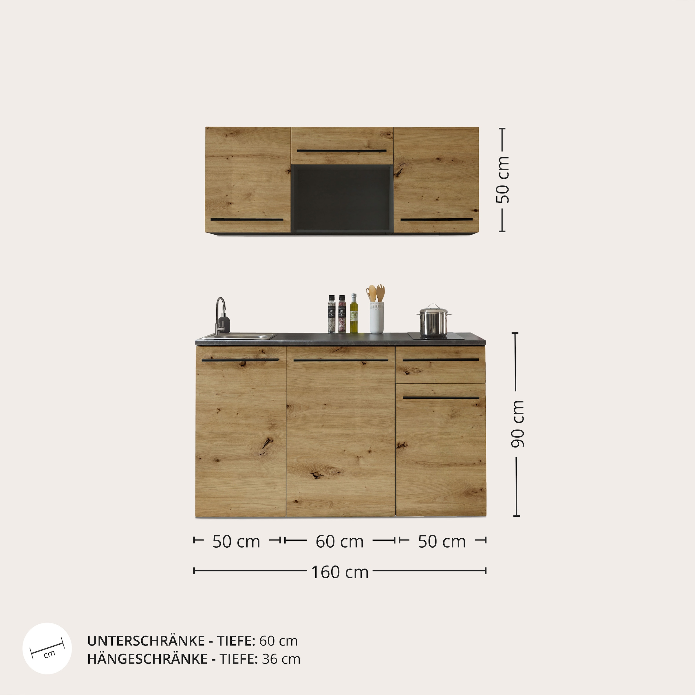 BASIC by Balculina Küchenzeile »Jazz Singleküche«, Breite 160 cm, mit und ohne Geräte lieferbar
