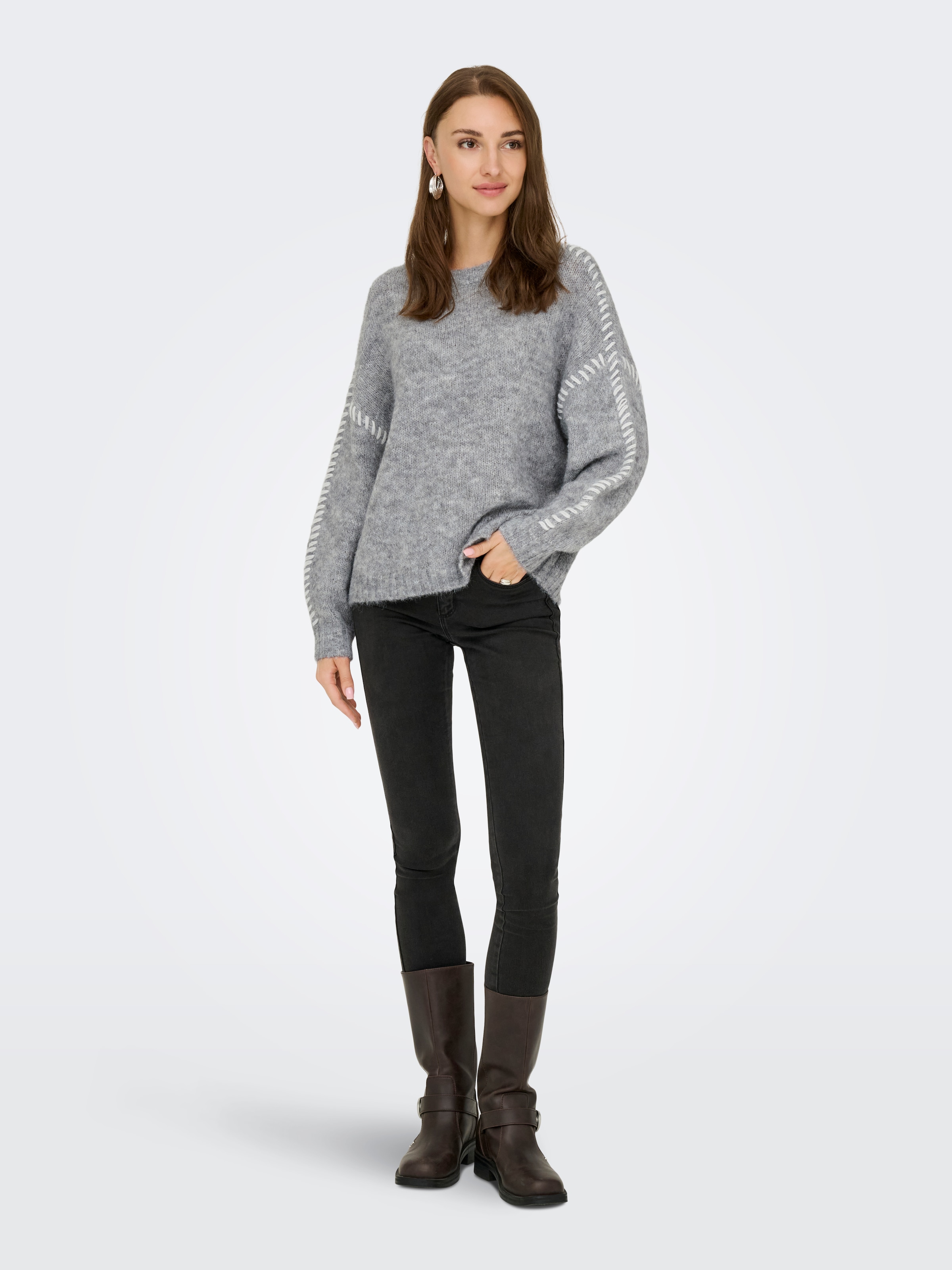 JDY Rundhalspullover »JDYZOEY LIFE L/S ON STITCH PULL KNT NOOS« mit dekorativen Ziernähten