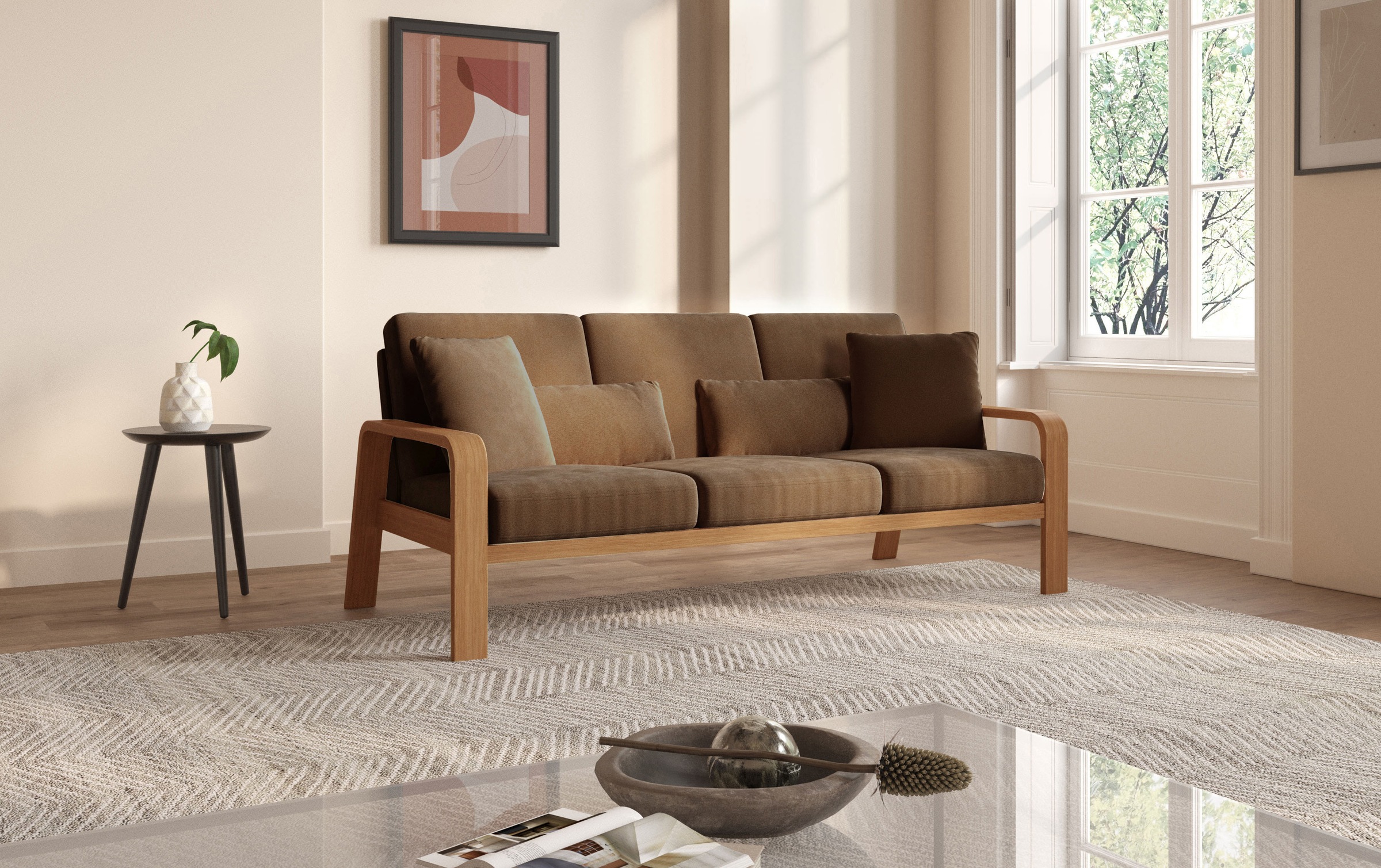 sit&more 3-Sitzer »Kolding« Armlehnen aus eichefarbigem Buchenholz, verschiedene Bezüge und Farben