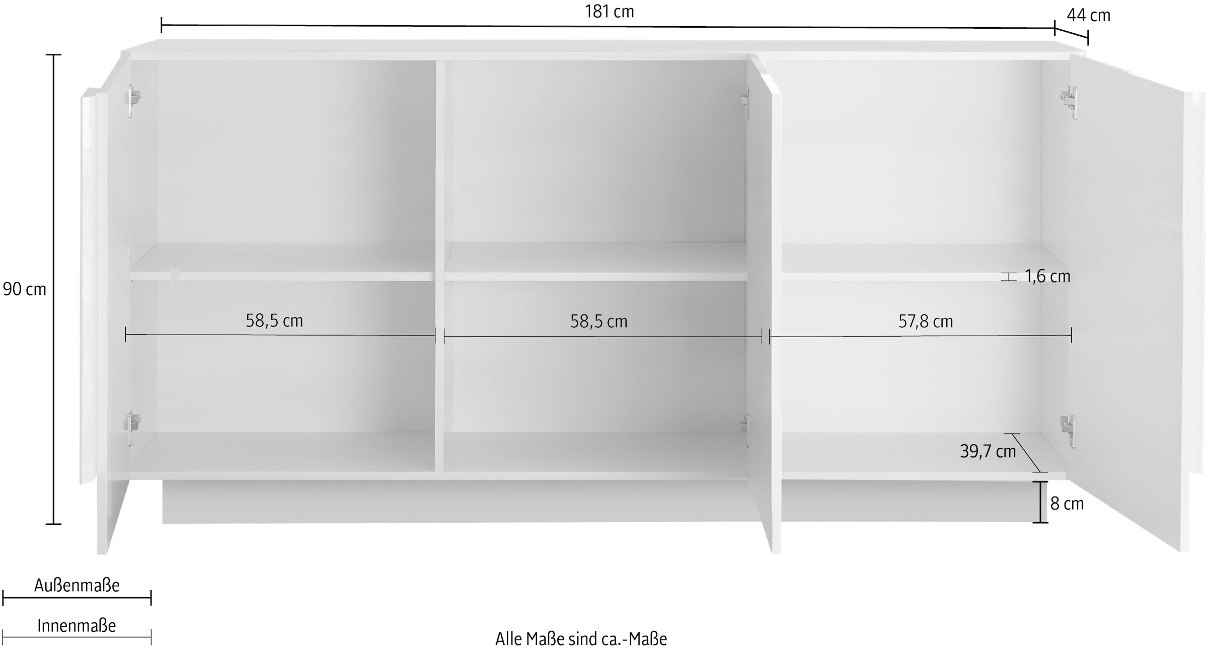 INOSIGN Sideboard »Jupiter«, Breite 181 cm mit 3 Türen