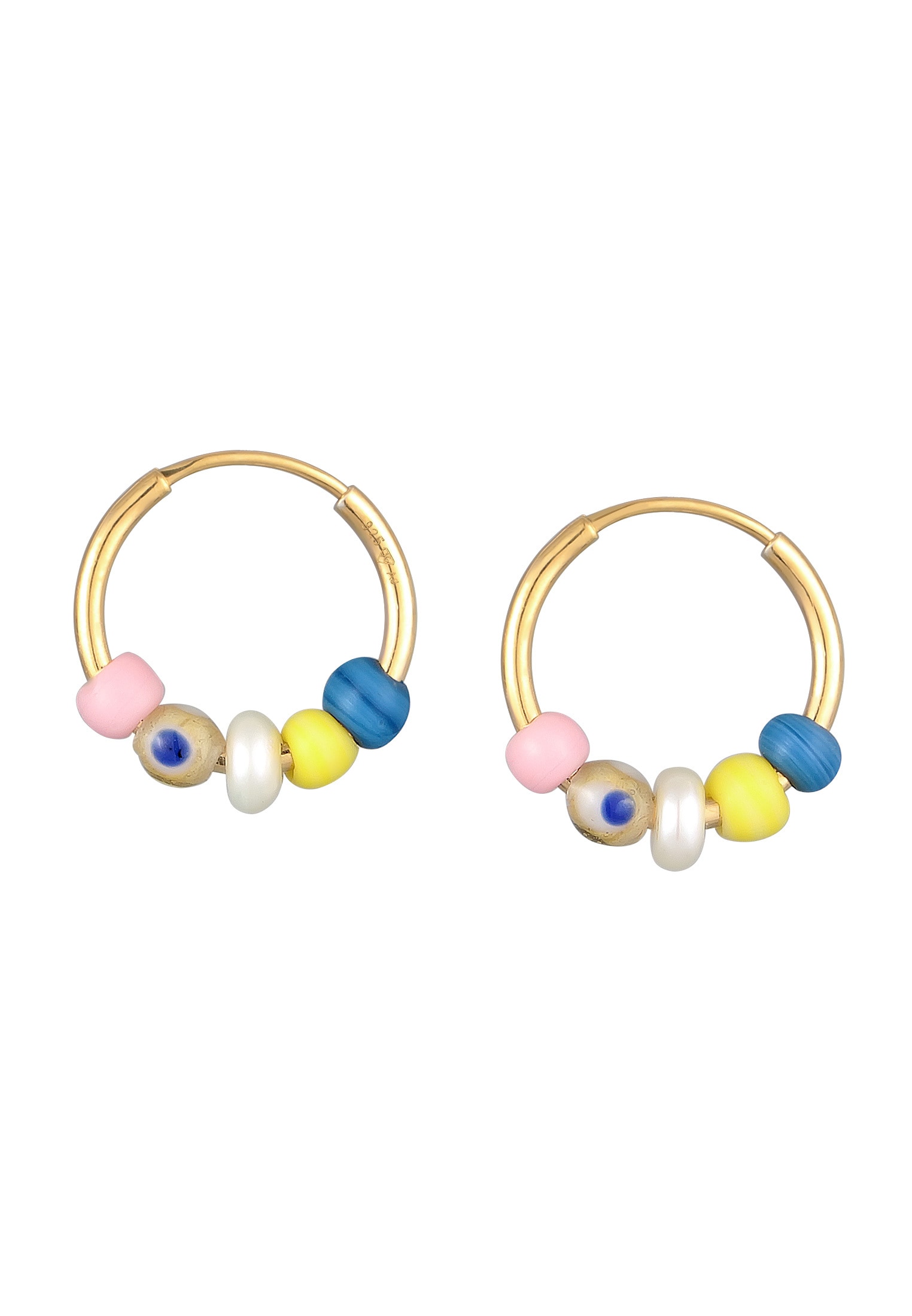 Elli Premium Paar Creolen »Ohrringe Creolen Glas Perlen Bead 925 Silber vergoldet«
