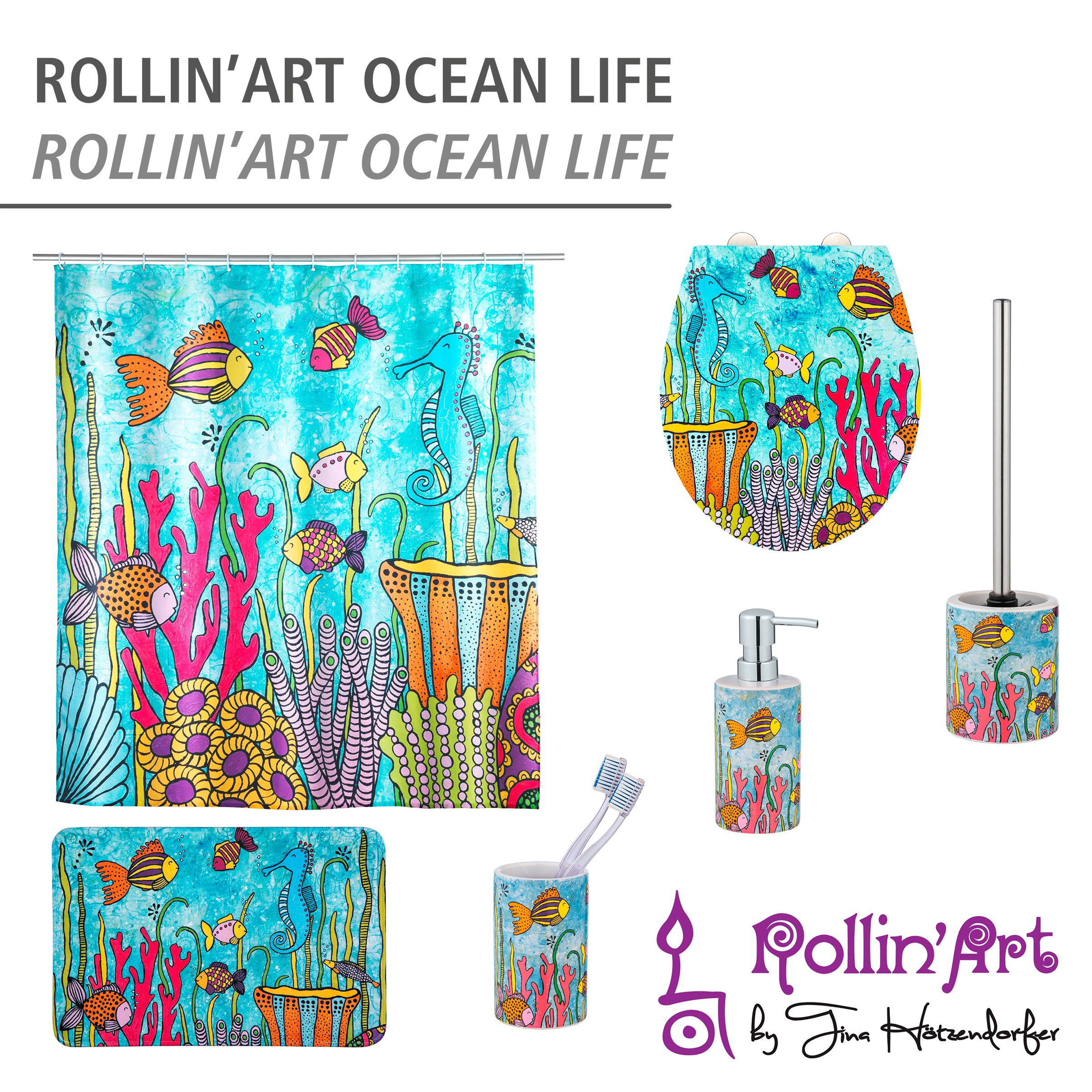 WENKO Badematte »Rollin'Art Ocean Life«, Höhe 5 mm, BxL: 45 x 70 cm