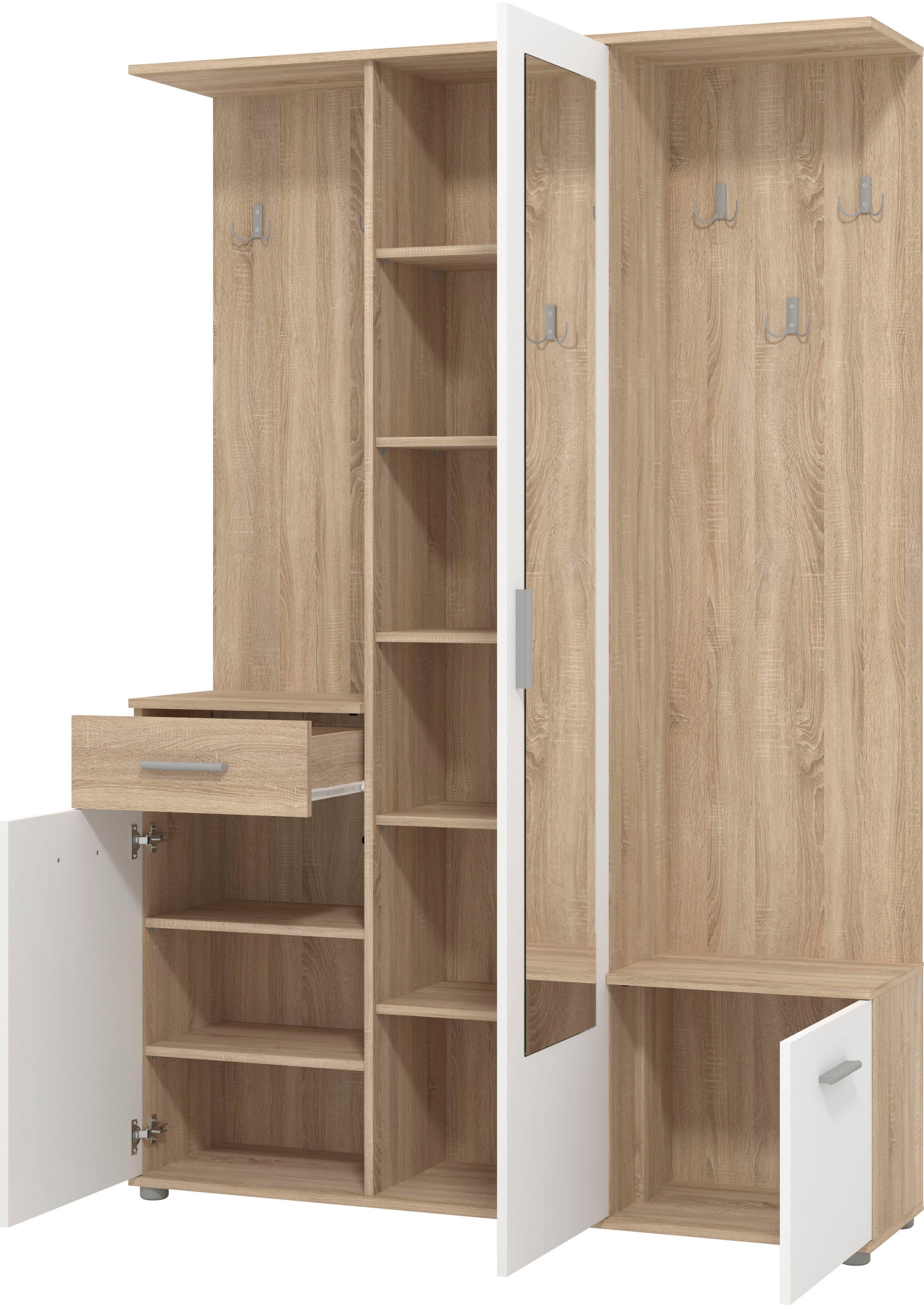 INOSIGN Kompaktgarderobe »Martin Flurgarderobe, Dielenschrank, Flurmöbel, Breite 134 cm«, Schuhschrank, mit Spiegel, in modernen Farben, mit 10 Haken