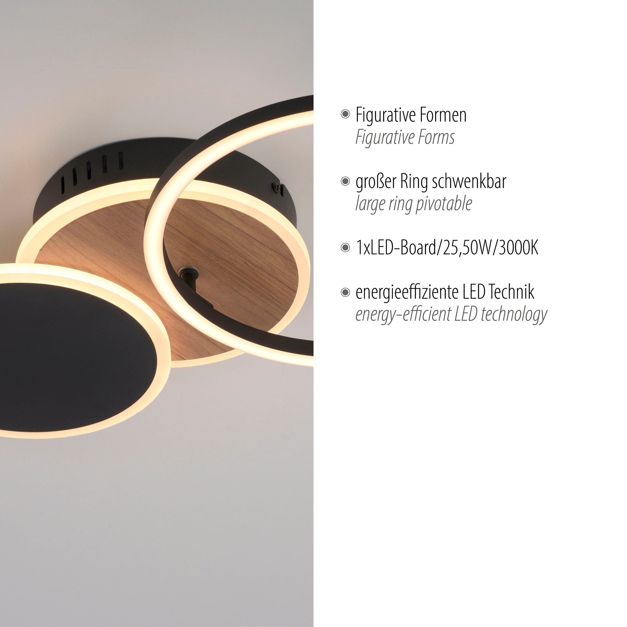 JUST LIGHT Deckenleuchte »SEVENT«, 1 flammig, Leuchtmittel LED-Board | LED fest integriert, LED