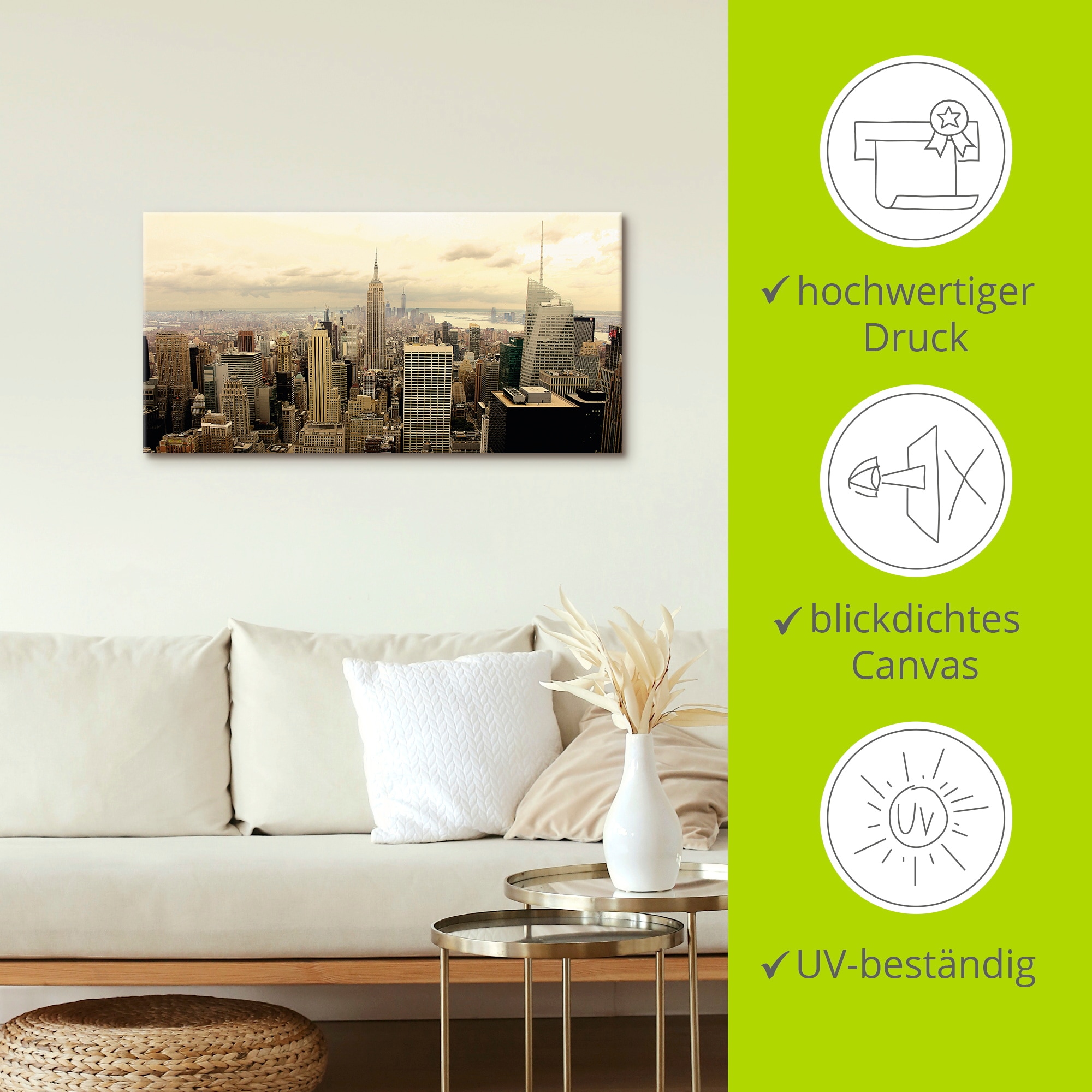 Artland Wandbild »Skyline Manhattan - New York«, Amerika, (1 St.), als Alubild, Outdoorbild, Leinwandbild, Poster, Wandaufkleber