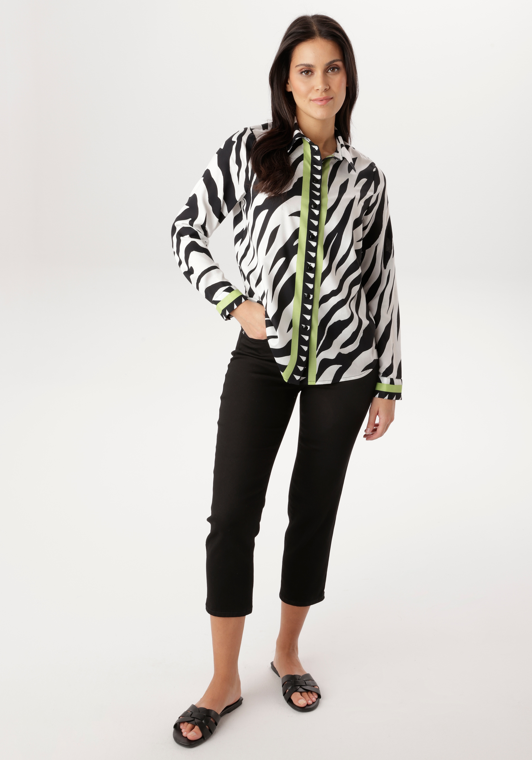Aniston SELECTED Hemdbluse im Zebra-Look allover mit kontrastfarbigen Streifen - NEUE KOLLEKTION