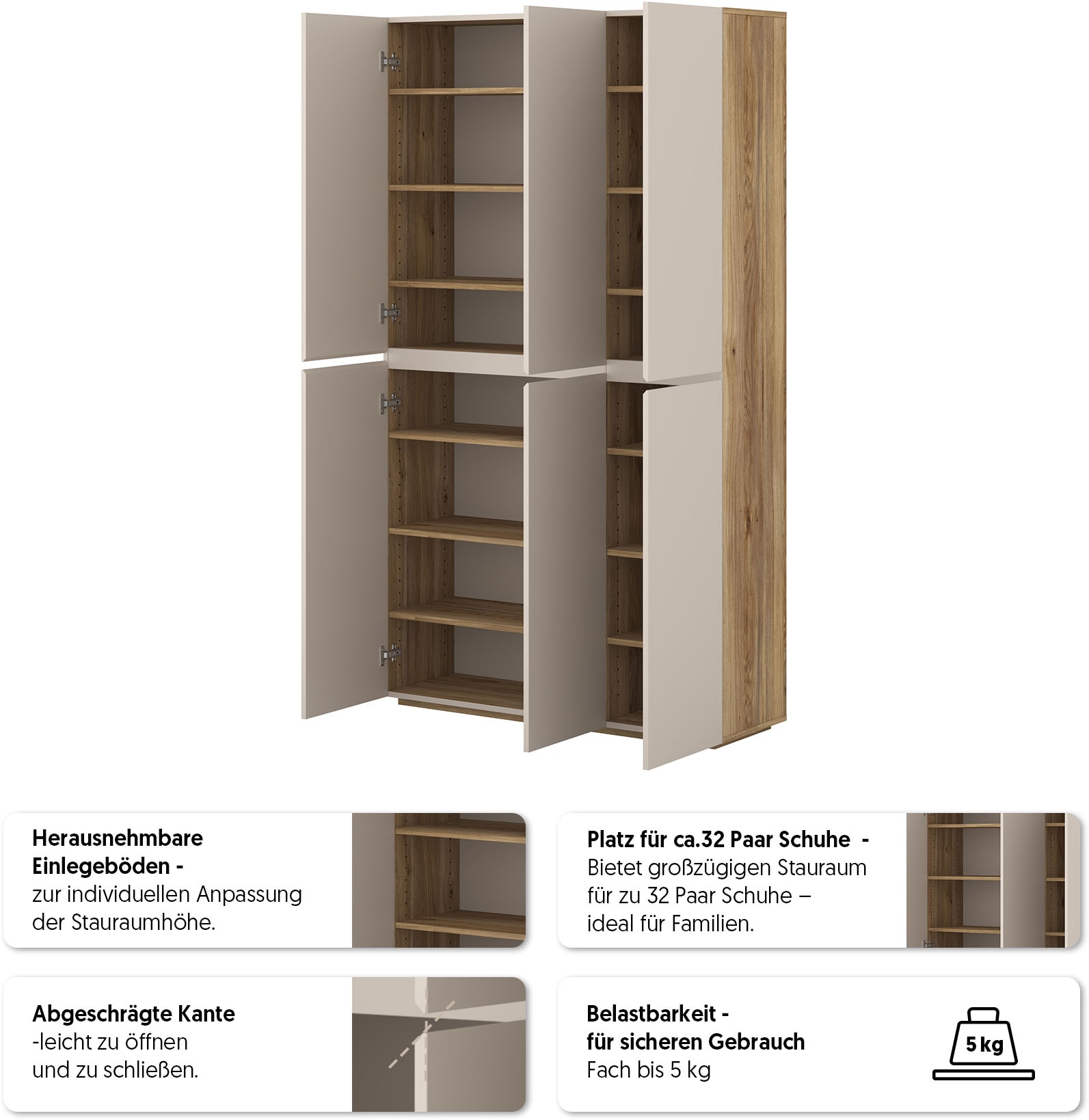 INOSIGN Schuhschrank »Criss moderner Griffloser Stauschrank, Allzweckschrank, Schuhkommode«, Mehrzweckschrank,Breite 105 cm, inclusive 12 verstellbare Einlegeböden