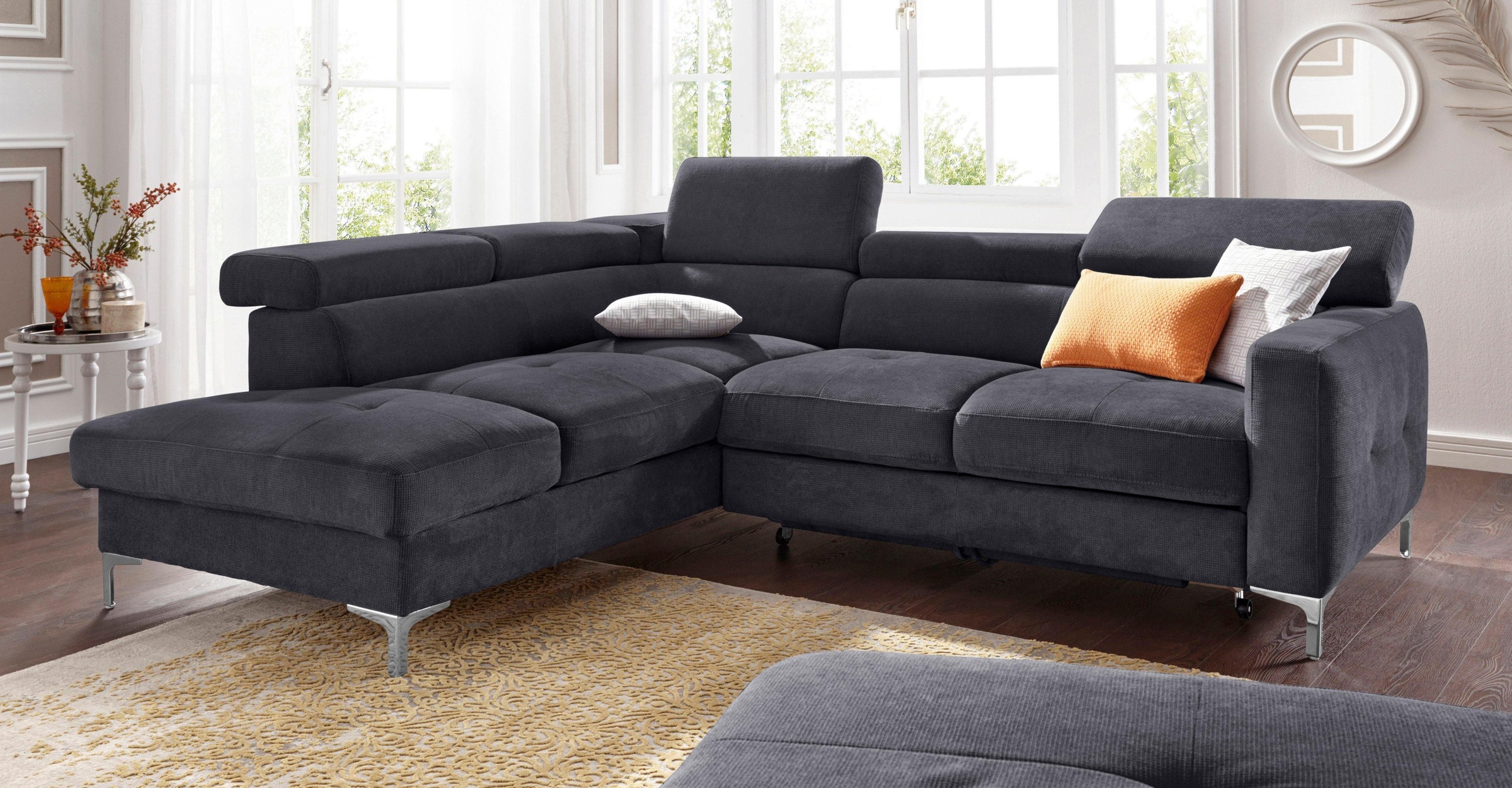 COTTA Polstergarnitur »Sammy L-Form«, (Set), Set bestehend aus: Ecksofa mit Kopfteilverstellung & Hocker