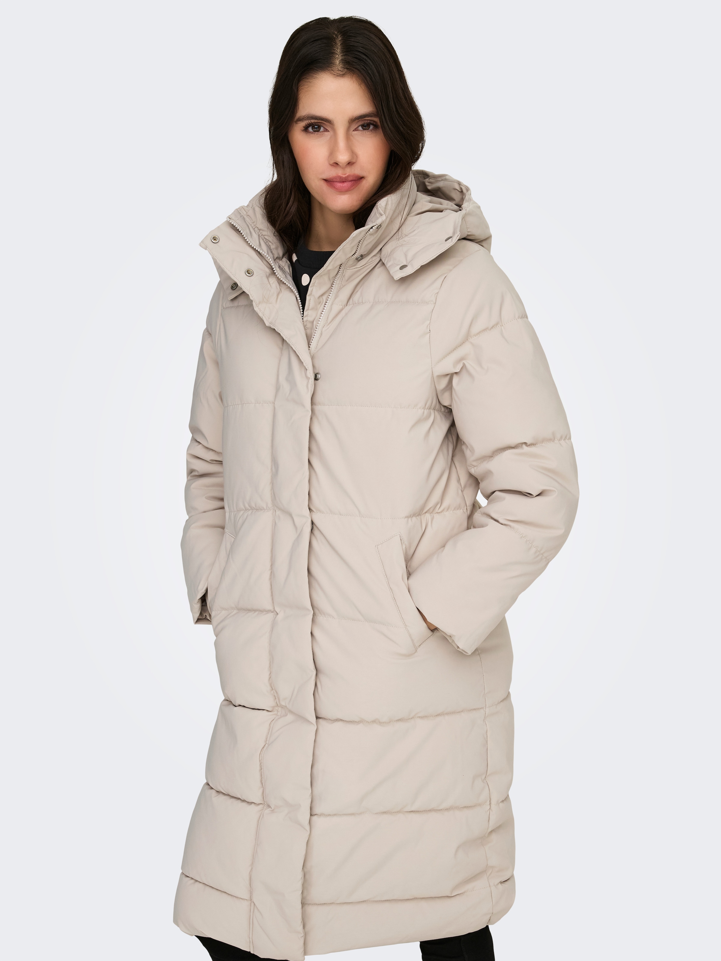 JDY Steppmantel »JDYMAJA LONG PADDED JACKET OTW YFM NOOS« mit Kapuze, verdeckter Reißverschluss