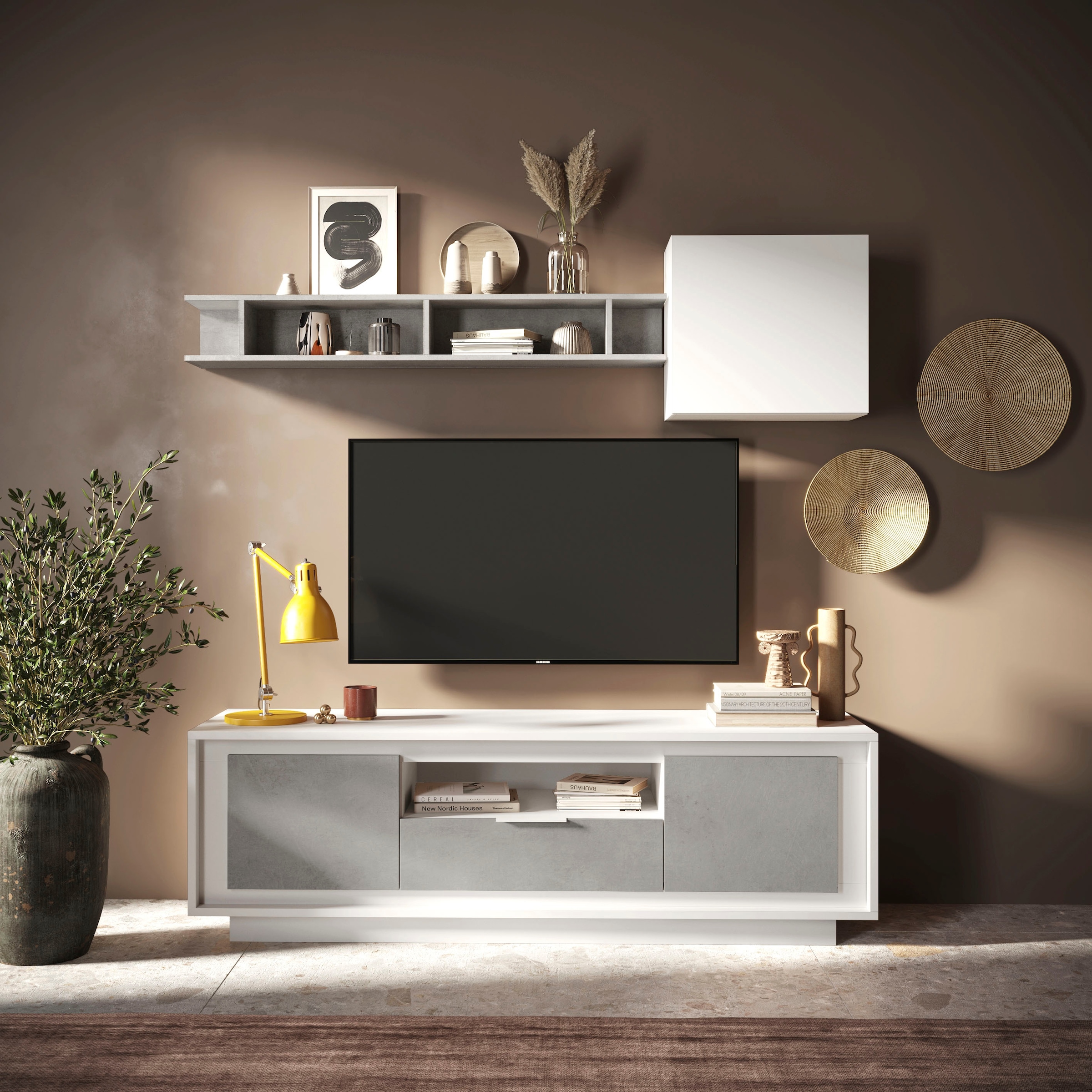 Home affaire Lowboard »Sky, B/T 180/50 cm, TV-Schrank/Medienboard, 2 Türen, 1 Schubkasten« Softclosing, Korpus & Front 22 mm stark, Rahmen-Optik, Metallgriff