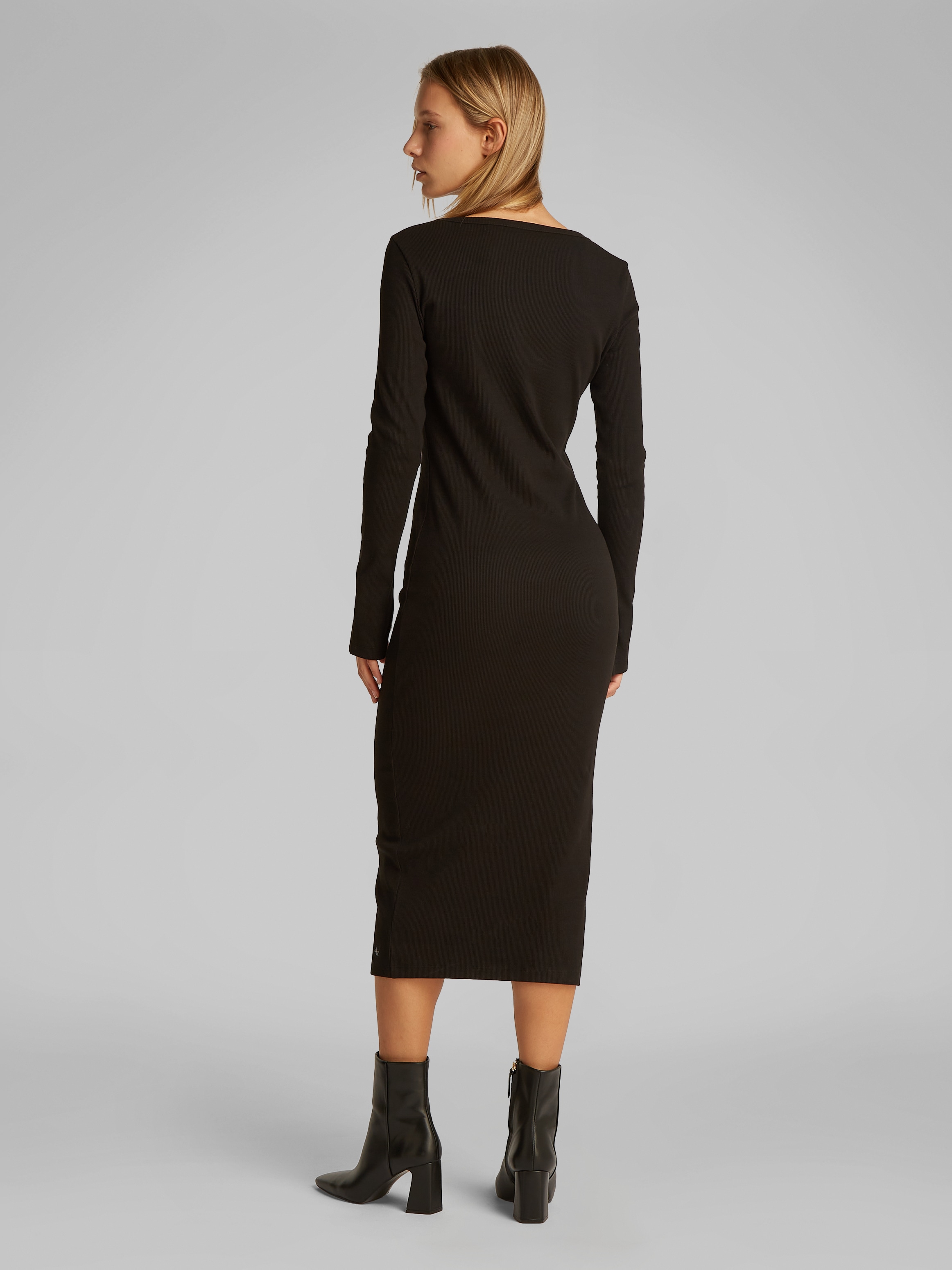 Calvin Klein Jeans Maxikleid »WOVEN LABEL LS RIB DRESS«, mit Logodruck