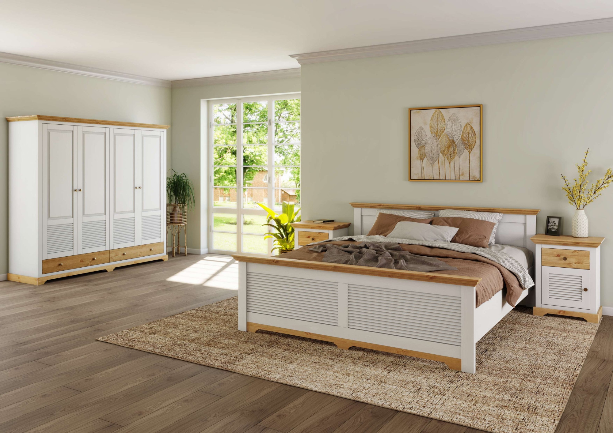 Home affaire Nachtkommode »Rauna, Landhausstil, edles Design mit Lamellen und Kassetten, 2 Farben«, (B/H/T 56/69/39cm), FSC® zertifiziertes Kieferholz, massive Qualität mit viel Stauraum