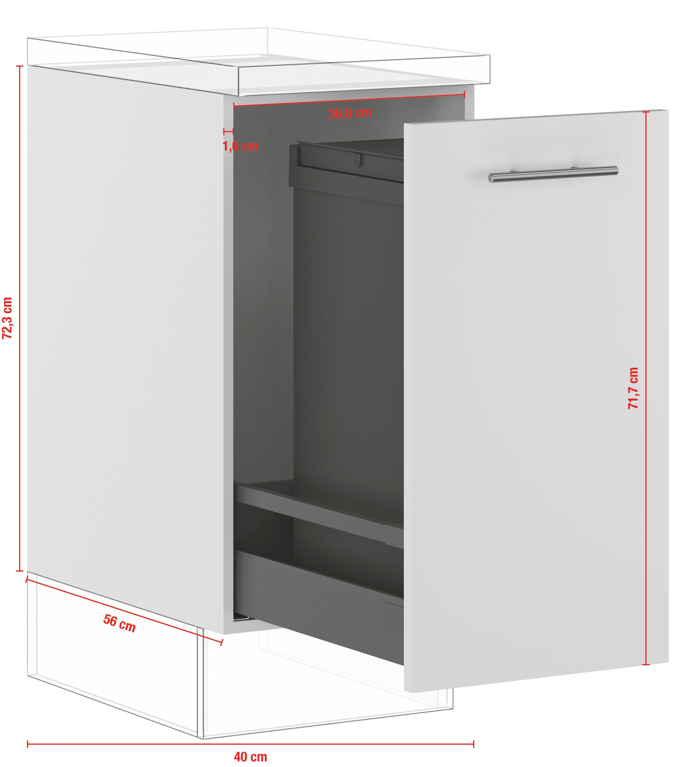 IMPULS KÜCHEN Auszugsunterschrank »"Tirana", Breite/Höhe: 40/72,3 cm, mit Soft-Close« vormontiert, mit Auszug, mit Behälter für Wertstofftrennung