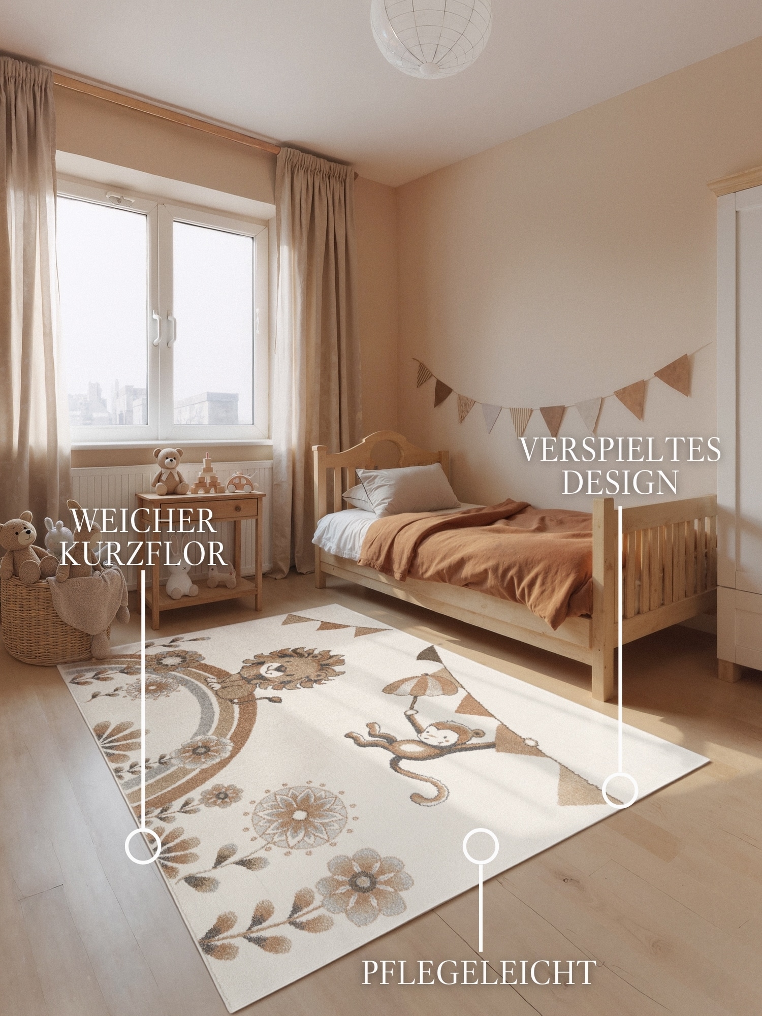 Villeroy & Boch Kinderteppich »Roar like a Lion Summer Party Teppich« rechteckig 9 mm Höhe Spielteppich weich, Kinderzimmer, Boho Kids Spielunterlage, Tieremotiv