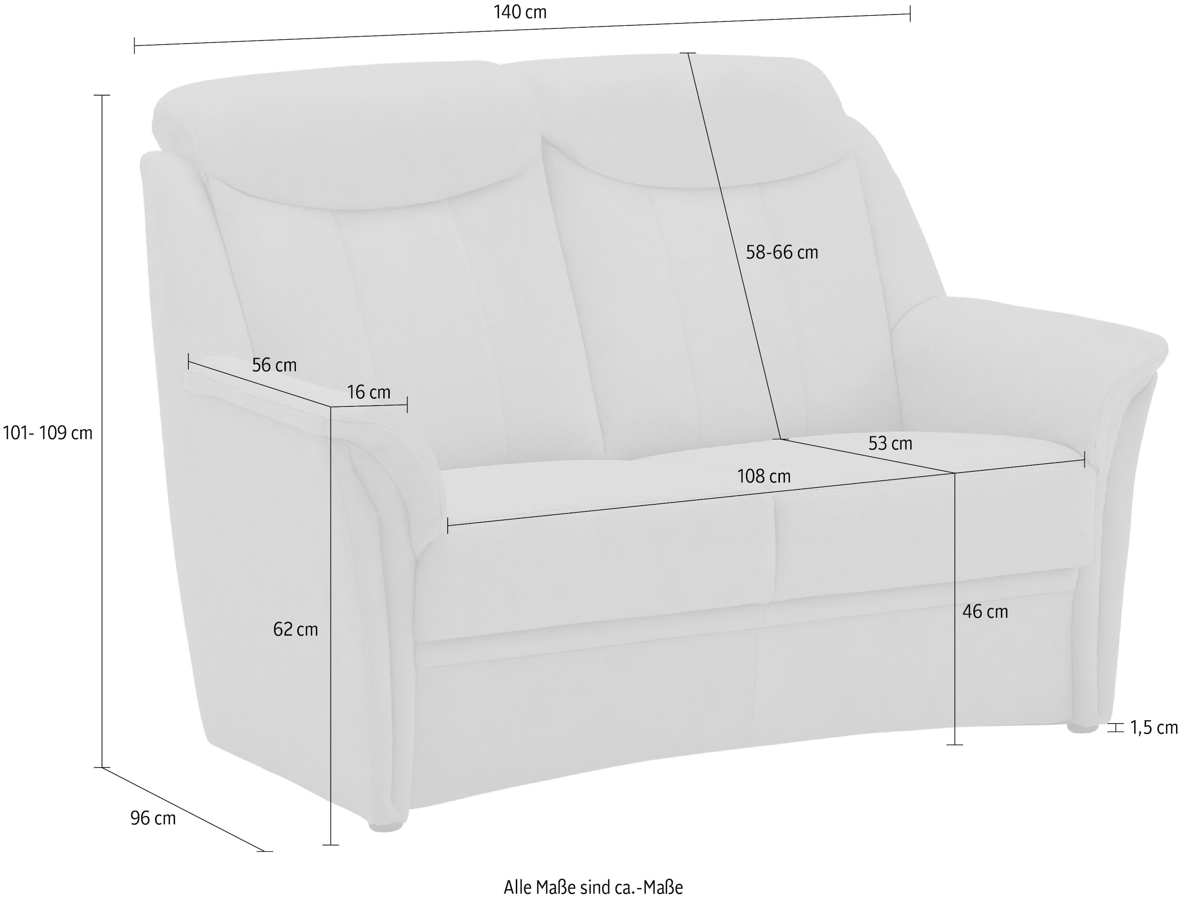 VILLA BECK 2-Sitzer »Lugano«, (1 St.), inklusive Kopfteilverstellung und in Sitzhöhe 46 cm