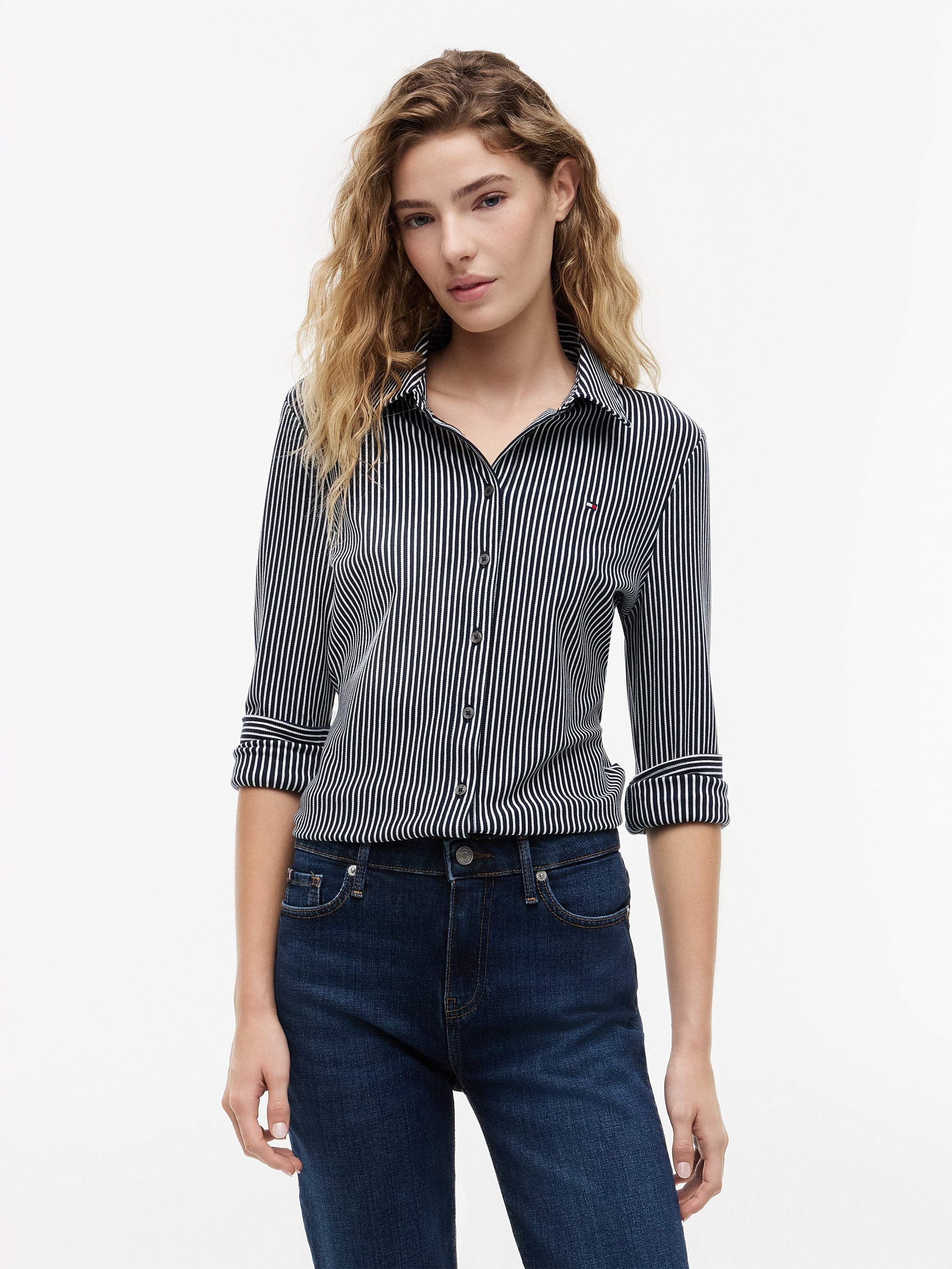 Tommy Hilfiger Langarmbluse »SLIM PIQUE« Baumwollmischung, slim fit