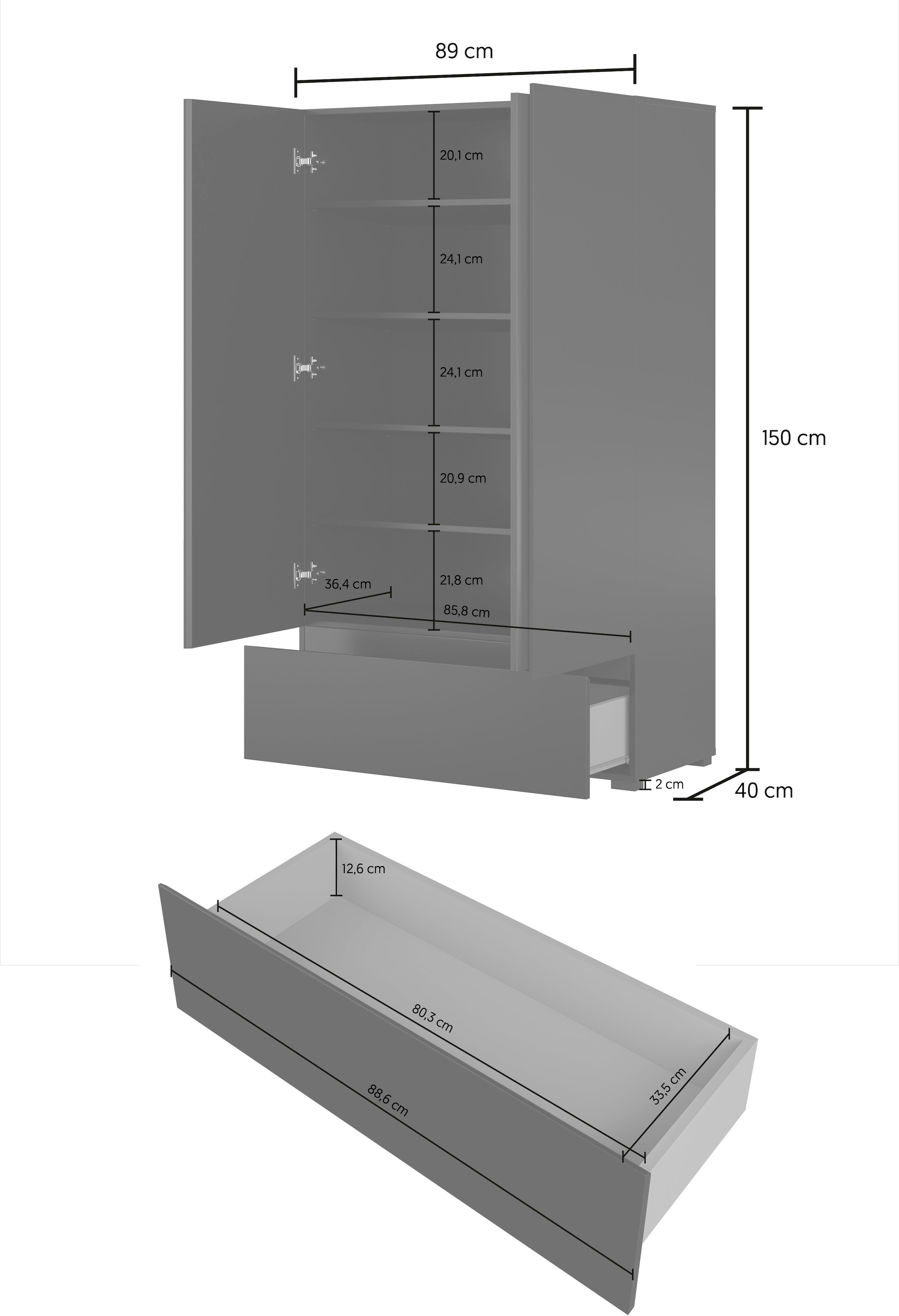 OTTO home Mehrzweckschrank »Cross,Breite 89 cm, Highboard, Universalschrank, Garderobe« Waescheschrank mit viel Stauraum, Einlegeböden verstellbar
