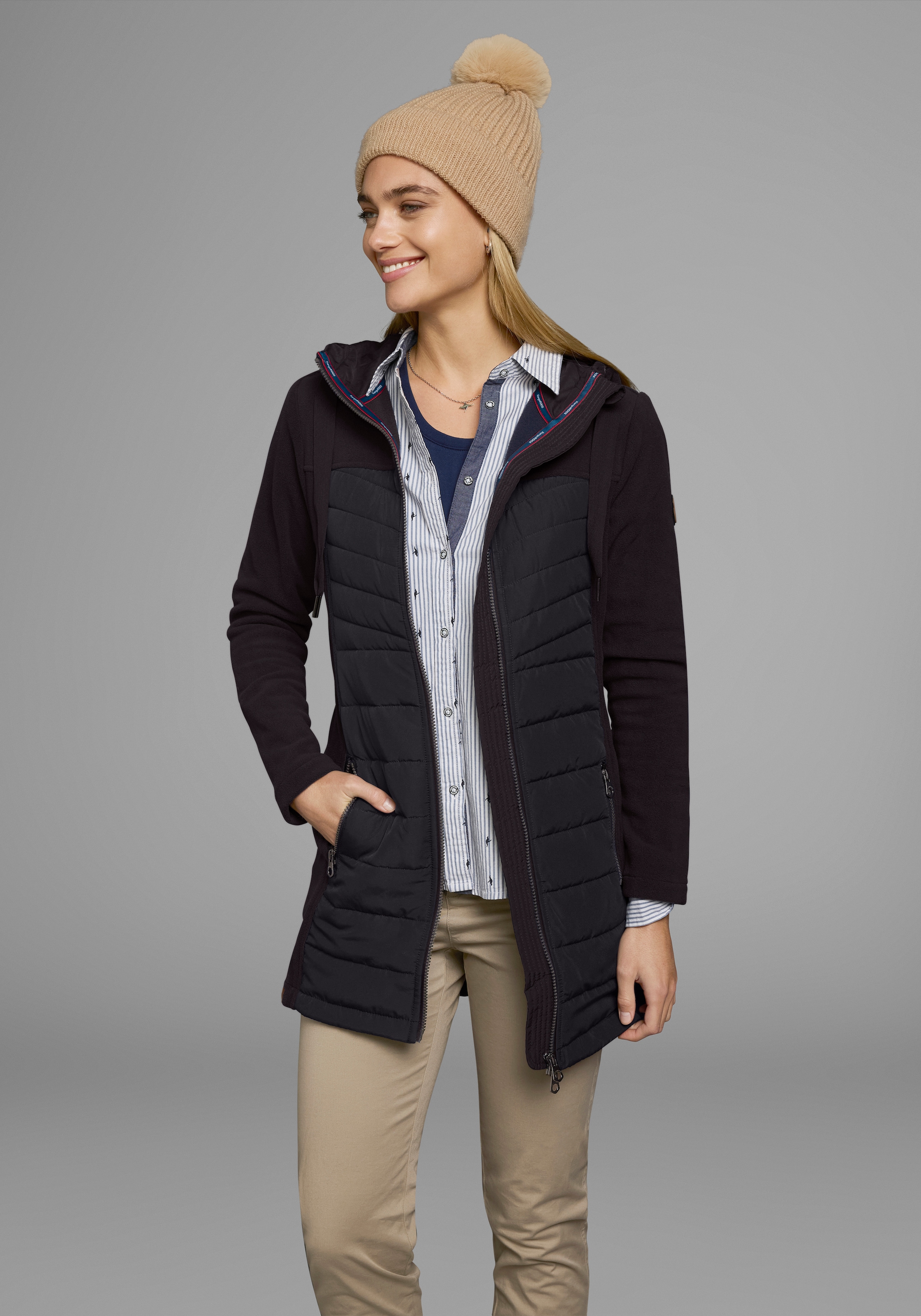 KangaROOS Langjacke mit Kapuze Hybridjacke - Fleecejacke mit wattierten Bereichen