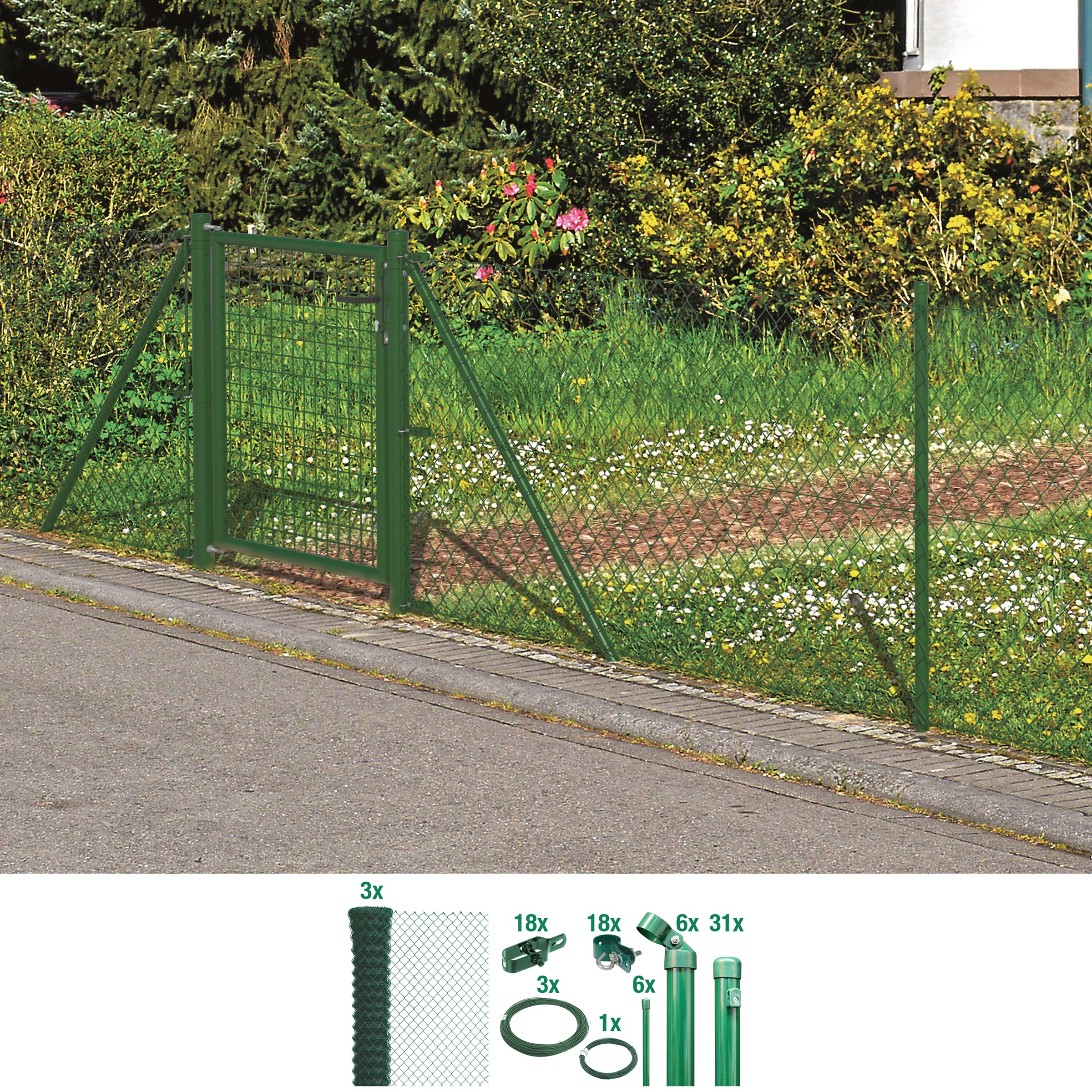 GAH Alberts Maschendrahtzaun, 150 cm hoch, 75 m, grün beschichtet, zum Einbetonieren