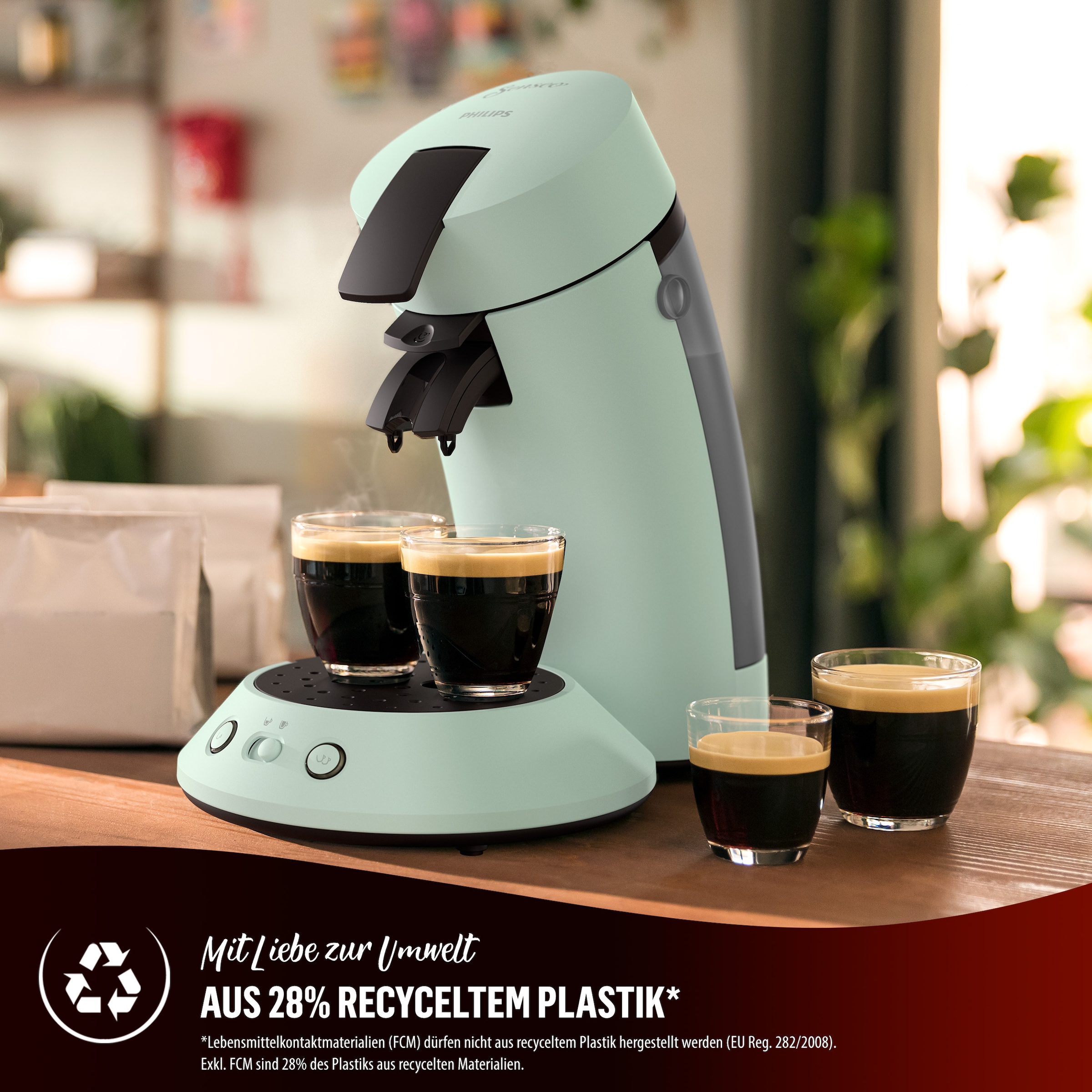 Philips Senseo Kaffeepadmaschine »Original Plus CSA210/20, mit zwei Kaffee-Einstellungen«, aus 28% rec. Plastik, inkl. Gratis-Zugabe (Wert 5 € UVP)