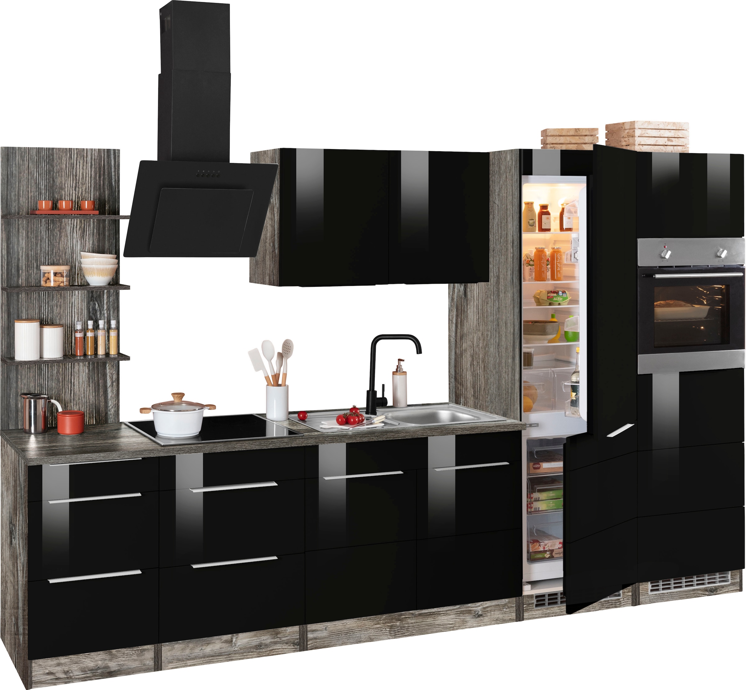 KOCHSTATION Küchenzeile »KS-Brindisi Breite 330 cm«, wahlweise mit E-Geräten und Induktion, mit MDF-Fronten und Regal